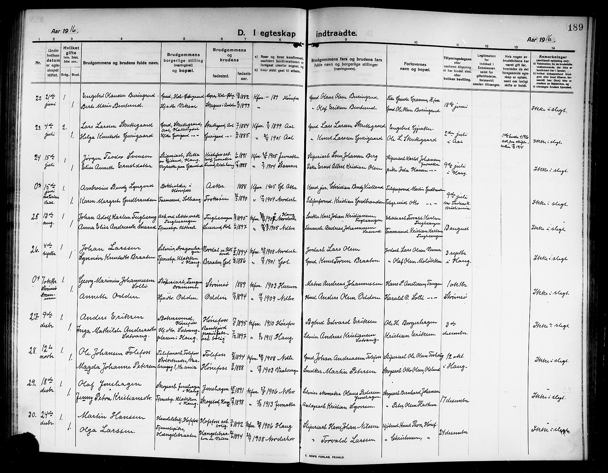 Norderhov kirkebøker, AV/SAKO-A-237/G/Ga/L0009: Klokkerbok nr. I 9, 1913-1920, s. 189