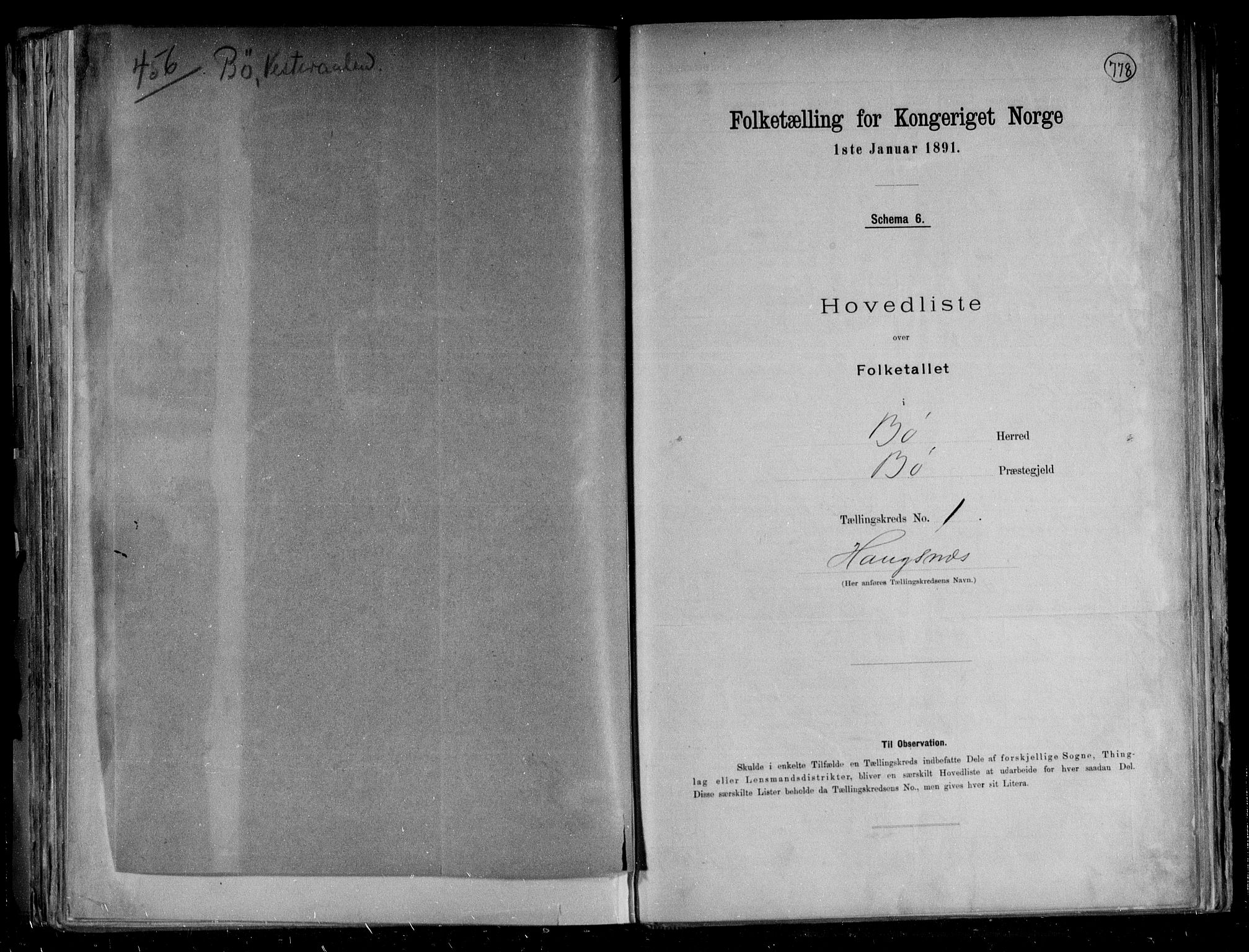 RA, Folketelling 1891 for 1867 Bø herred, 1891, s. 7