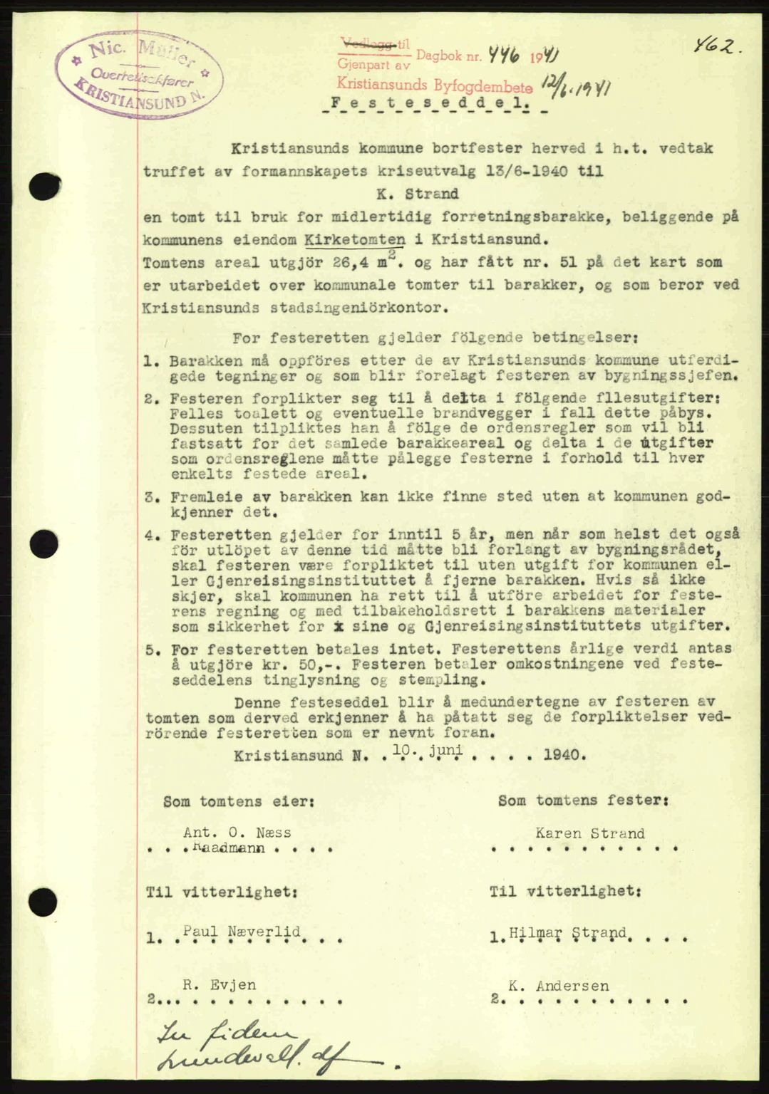 Kristiansund byfogd, SAT/A-4587/A/27: Pantebok nr. 33, 1939-1941, Dagboknr: 446/1941