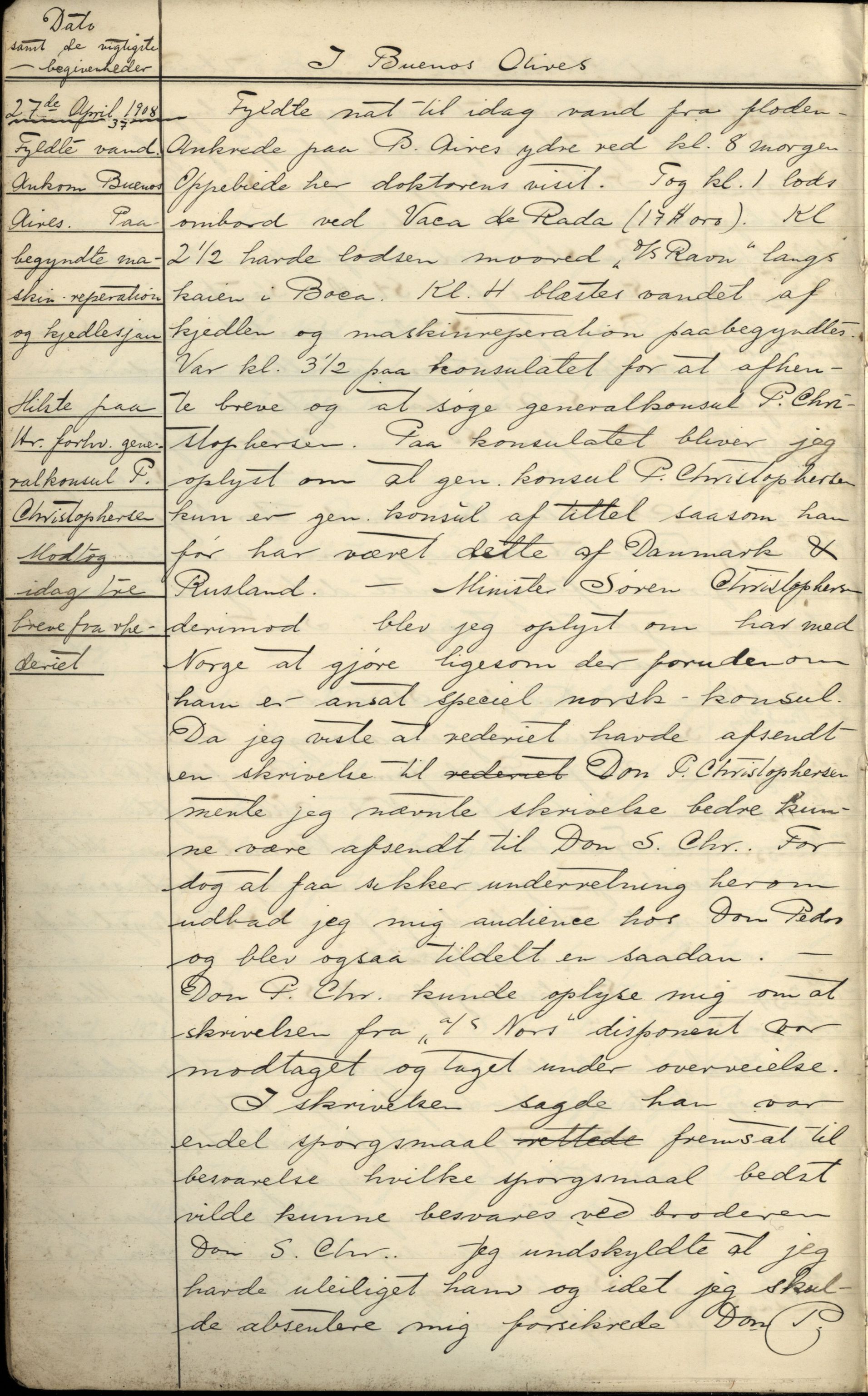 Hvalfangstmuseets manuskriptsamling, VEMU/ARS-A-1031/Y/L0007/0005: Manuskripter og artikler / Dagbok ført av August F. Christensen på reise med D/S Ravn, 1908-1909