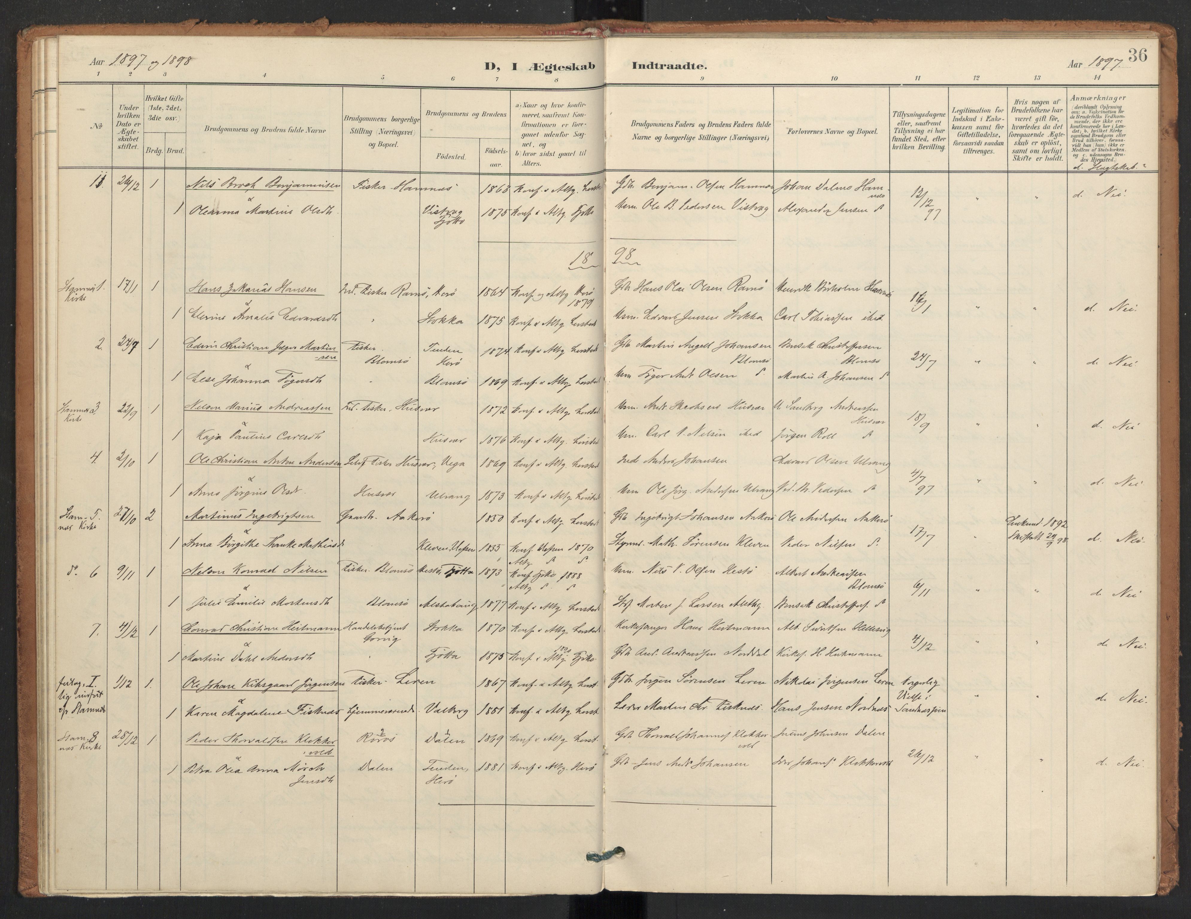 Ministerialprotokoller, klokkerbøker og fødselsregistre - Nordland, SAT/A-1459/830/L0454: Ministerialbok nr. 830A18, 1897-1913, s. 36