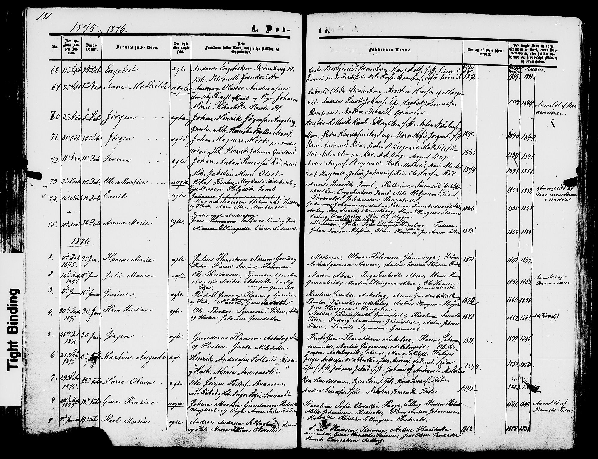 Råde prestekontor kirkebøker, AV/SAO-A-2009/F/Fa/L0006: Ministerialbok nr. 6, 1854-1877, s. 131