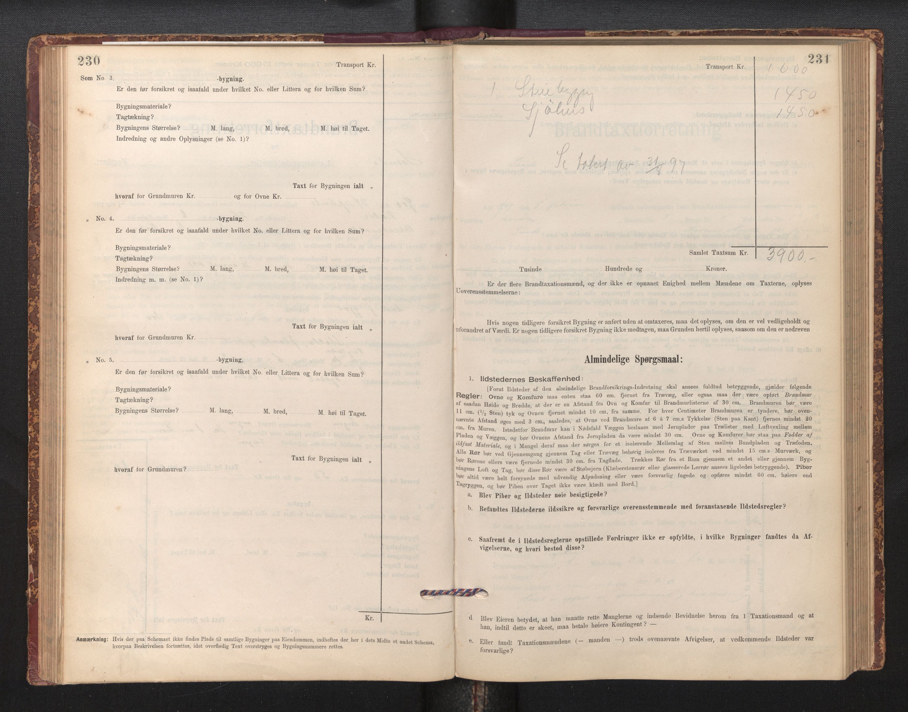 Lensmannen i Sund og Austevoll, AV/SAB-A-35201/0012/L0003: Branntakstprotokoll, skjematakst, 1894-1917, s. 230-231