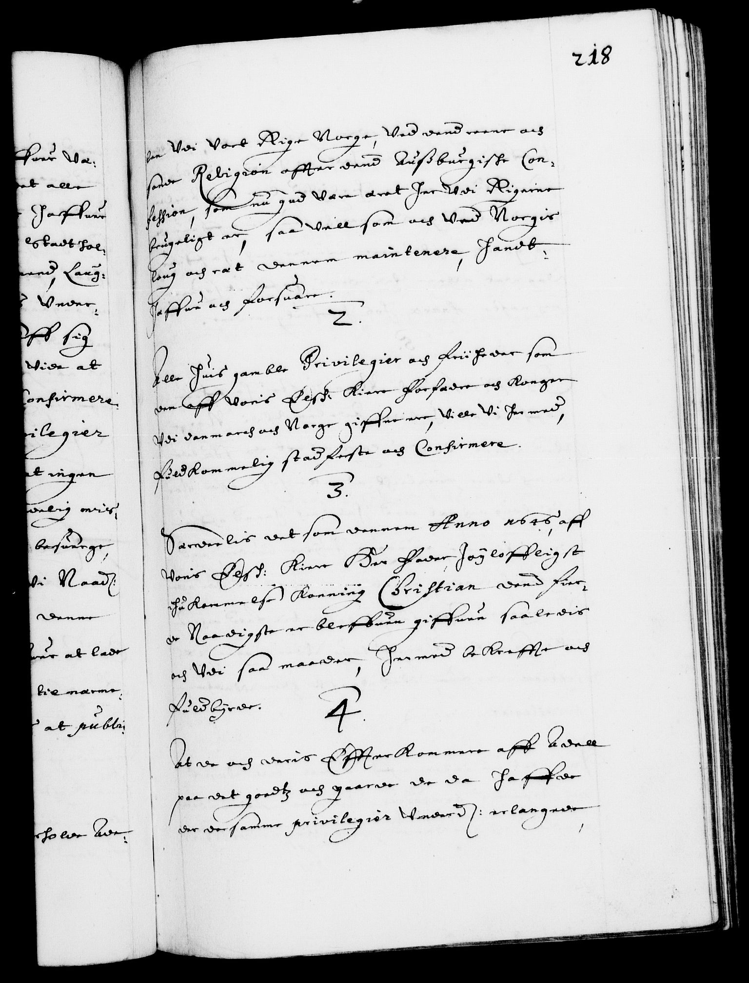 Danske Kanselli 1572-1799, RA/EA-3023/F/Fc/Fca/Fcaa/L0007: Norske registre (mikrofilm), 1648-1650, s. 218a