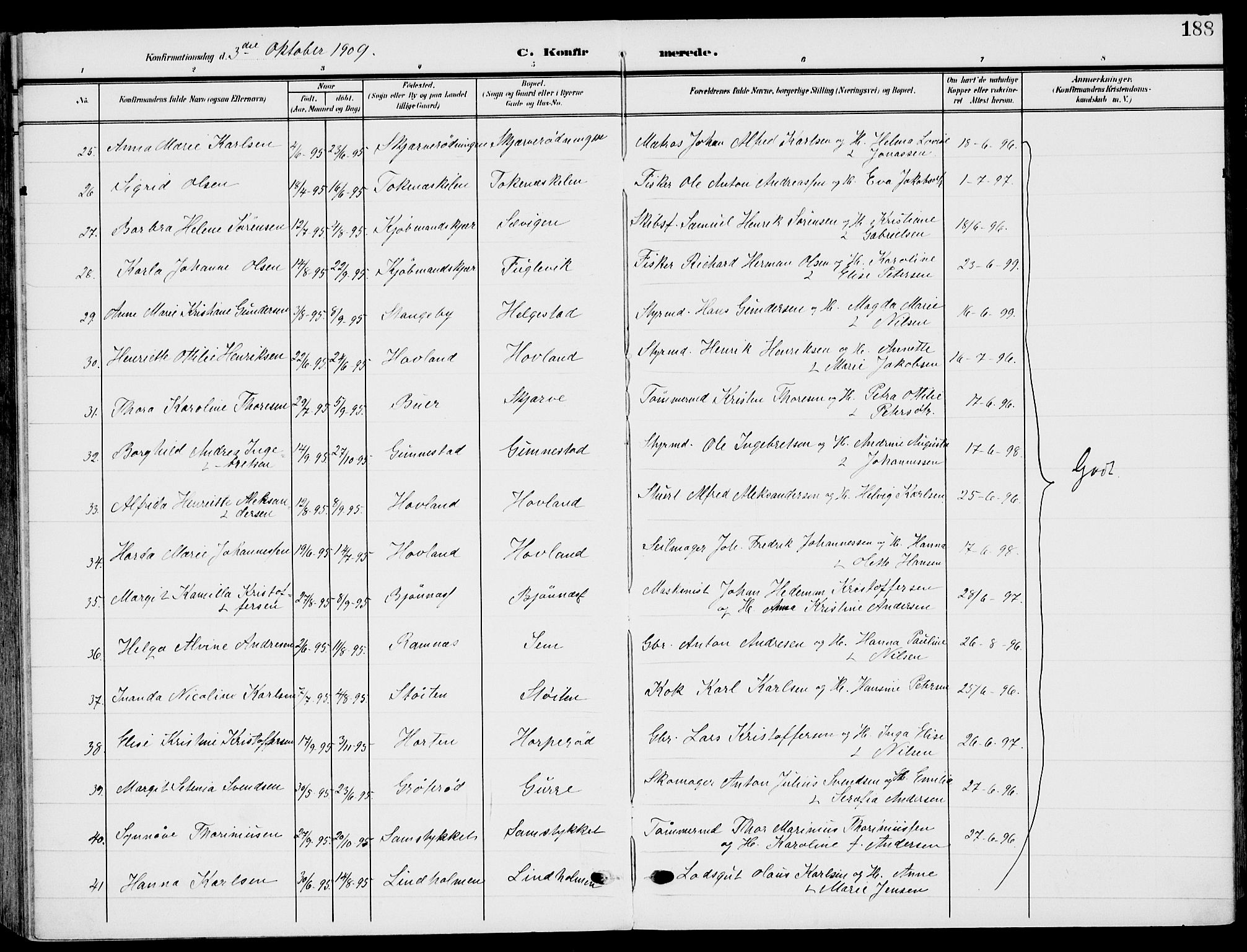 Nøtterøy kirkebøker, AV/SAKO-A-354/F/Fa/L0010: Ministerialbok nr. I 10, 1908-1919, s. 188