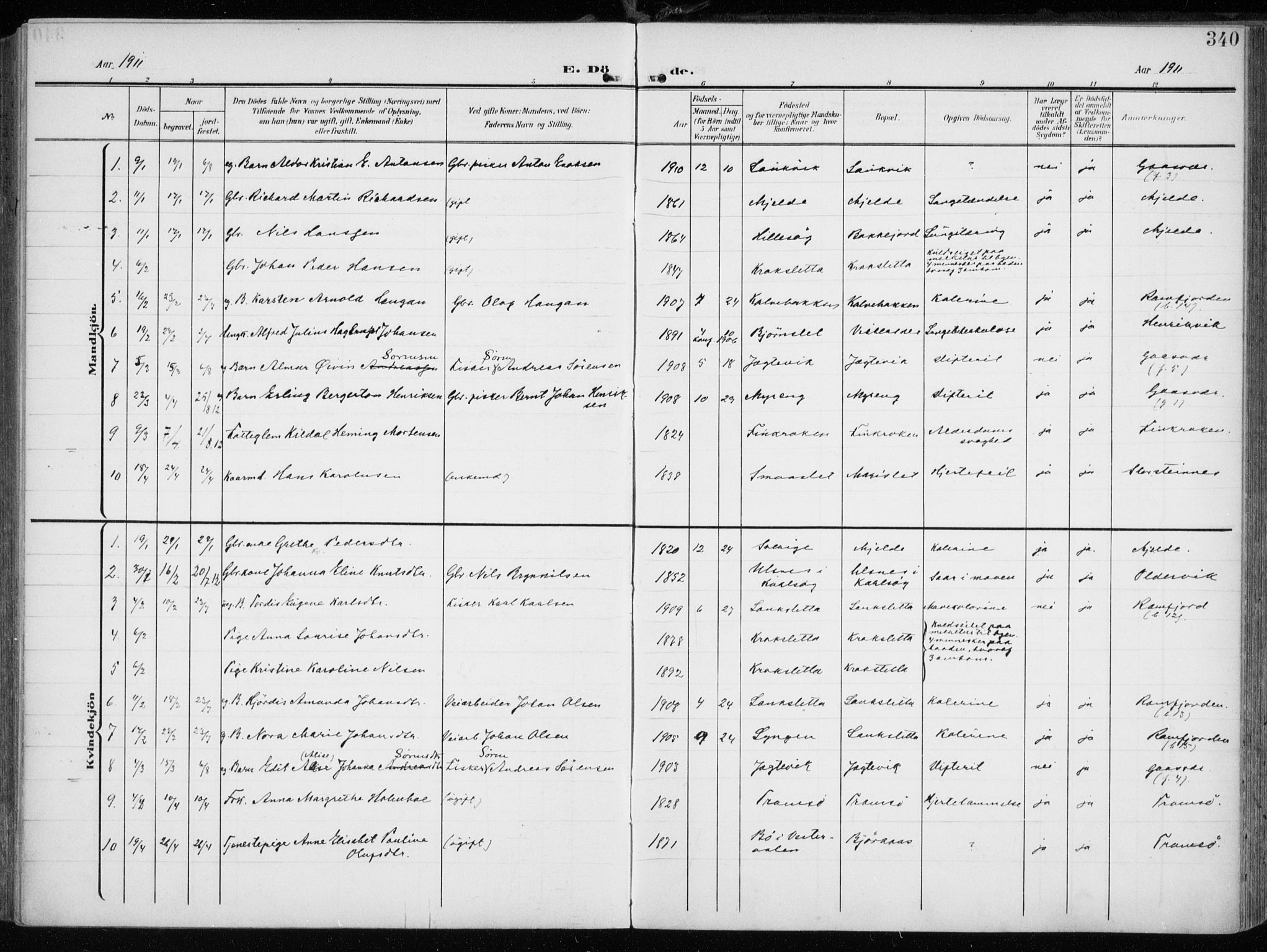 Tromsøysund sokneprestkontor, AV/SATØ-S-1304/G/Ga/L0007kirke: Ministerialbok nr. 7, 1907-1914, s. 340