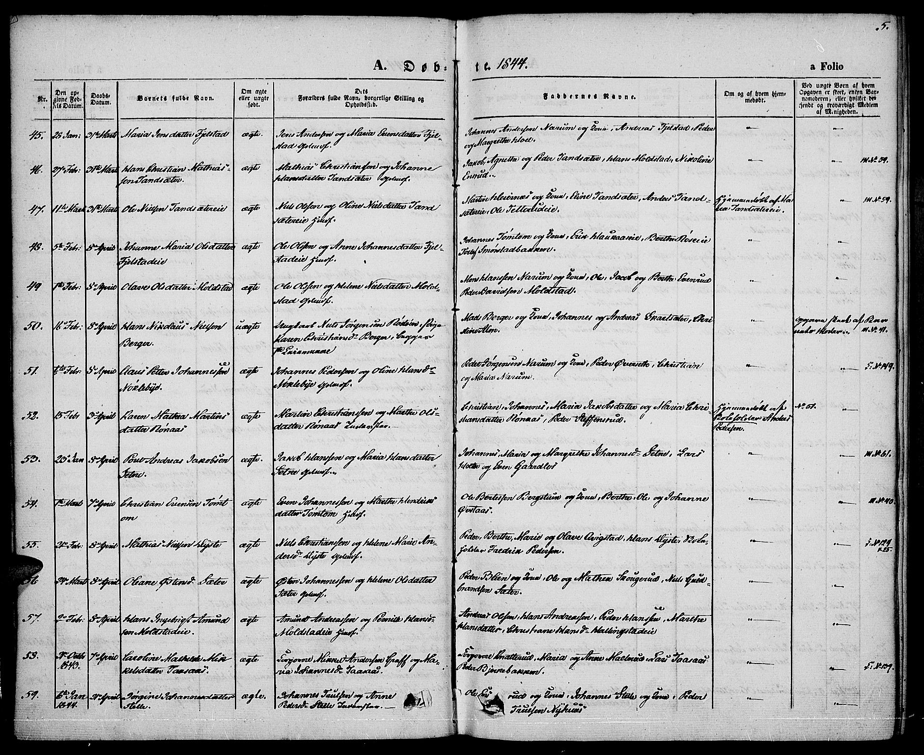 Vestre Toten prestekontor, AV/SAH-PREST-108/H/Ha/Haa/L0004: Ministerialbok nr. 4, 1844-1849, s. 5