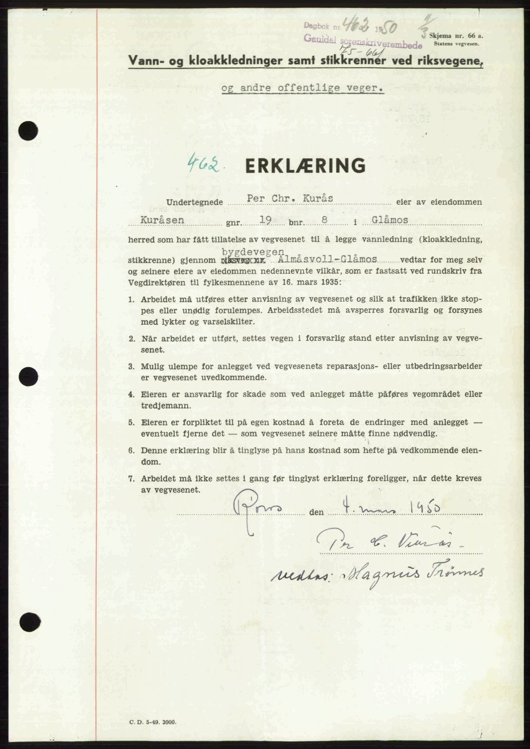 Gauldal sorenskriveri, SAT/A-0014/1/2/2C: Pantebok nr. A9, 1949-1950, Dagboknr: 462/1950