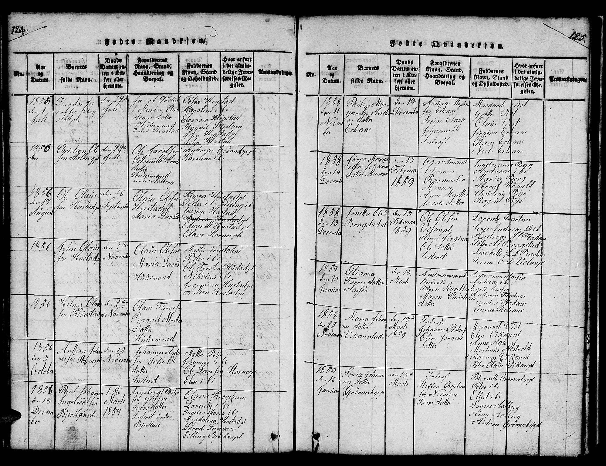 Ministerialprotokoller, klokkerbøker og fødselsregistre - Nord-Trøndelag, AV/SAT-A-1458/732/L0317: Klokkerbok nr. 732C01, 1816-1881, s. 124-125