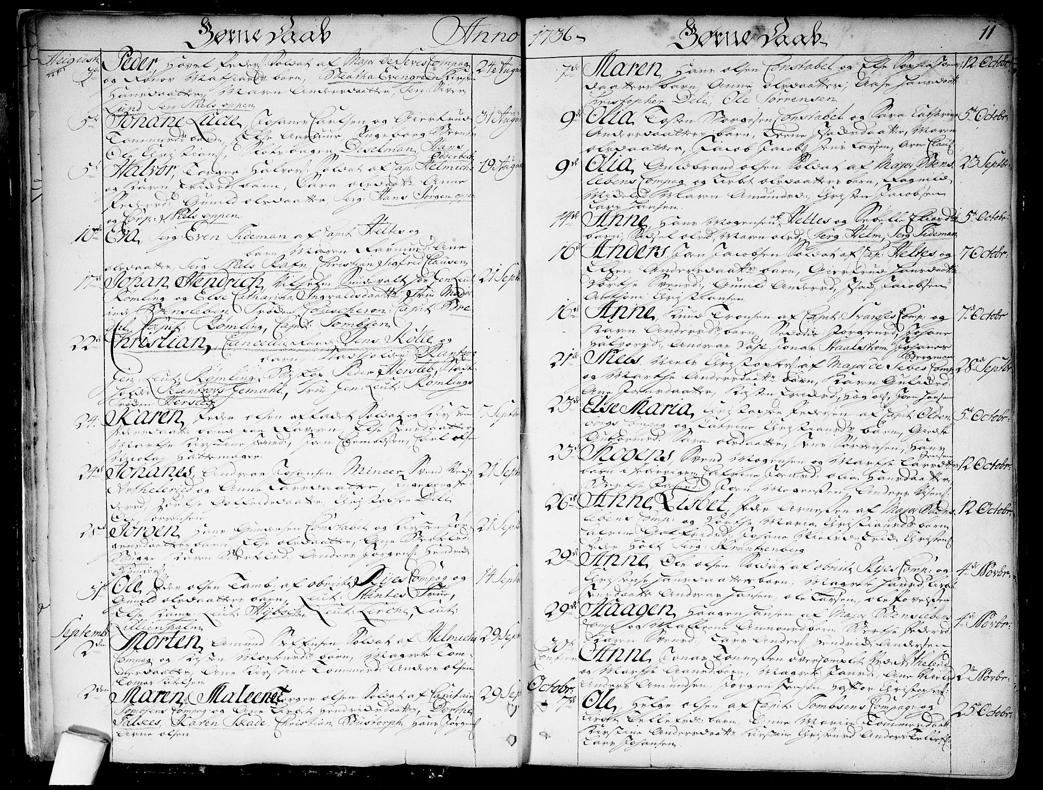 Garnisonsmenigheten Kirkebøker, SAO/A-10846/F/Fa/L0001: Ministerialbok nr. 1, 1734-1756, s. 11