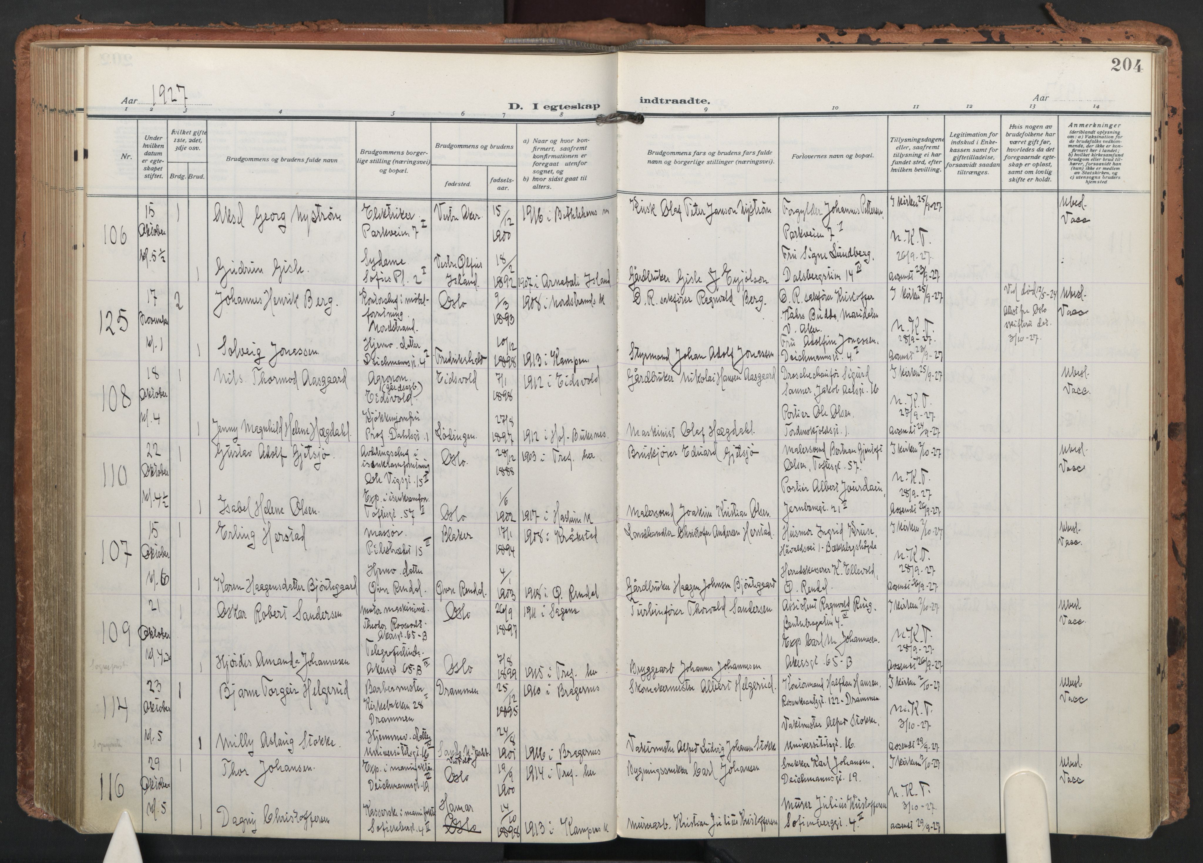 Trefoldighet prestekontor Kirkebøker, AV/SAO-A-10882/F/Fc/L0008: Ministerialbok nr. III 8, 1920-1932, s. 204