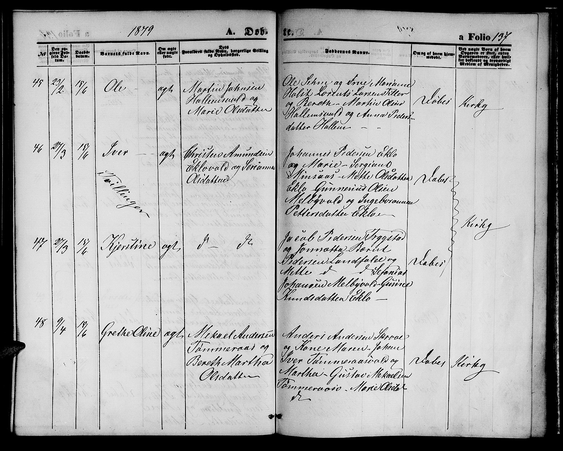 Ministerialprotokoller, klokkerbøker og fødselsregistre - Nord-Trøndelag, SAT/A-1458/723/L0255: Klokkerbok nr. 723C03, 1869-1879, s. 137