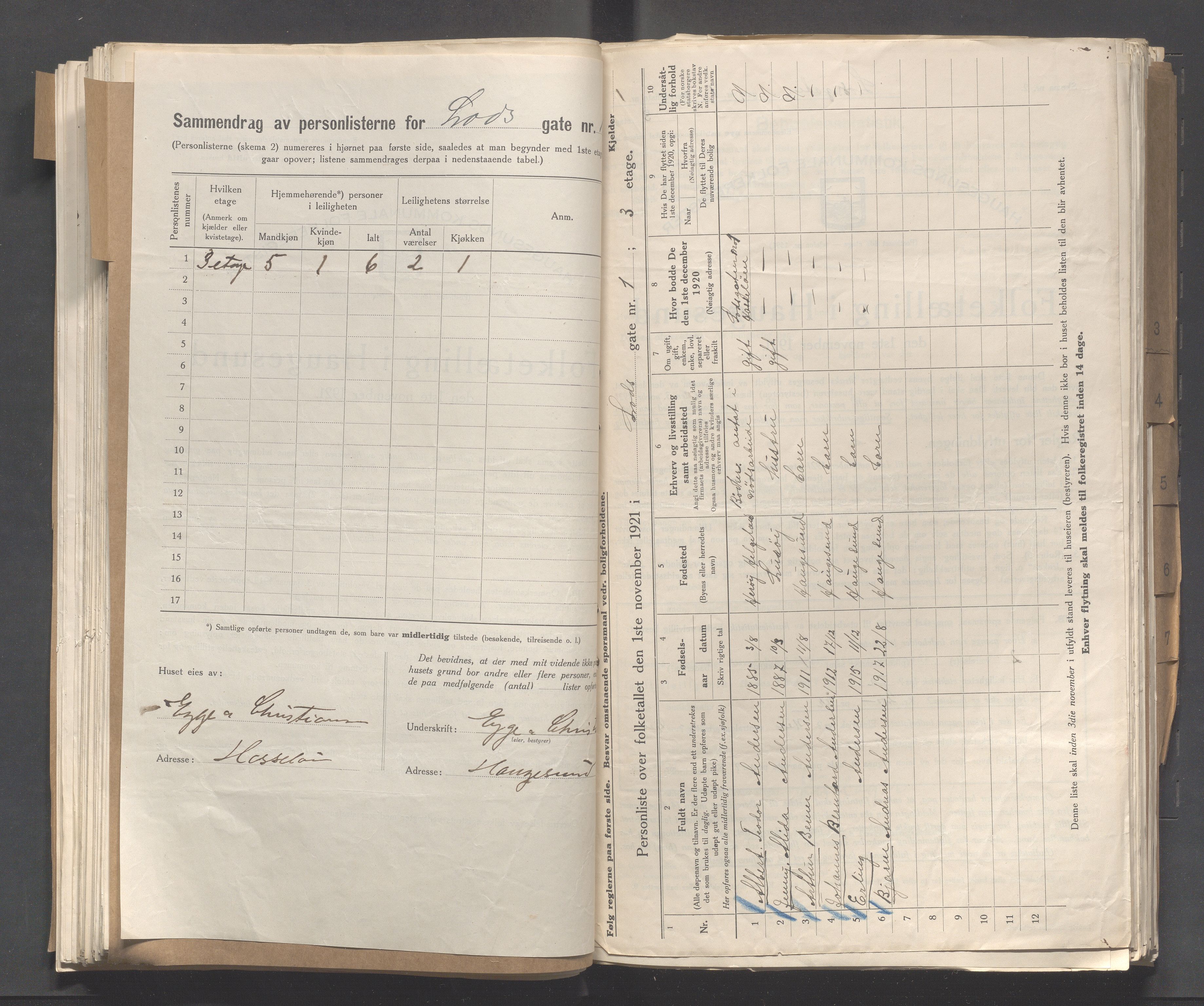 IKAR, Kommunal folketelling 1.11.1921 for Haugesund, 1921, s. 6370