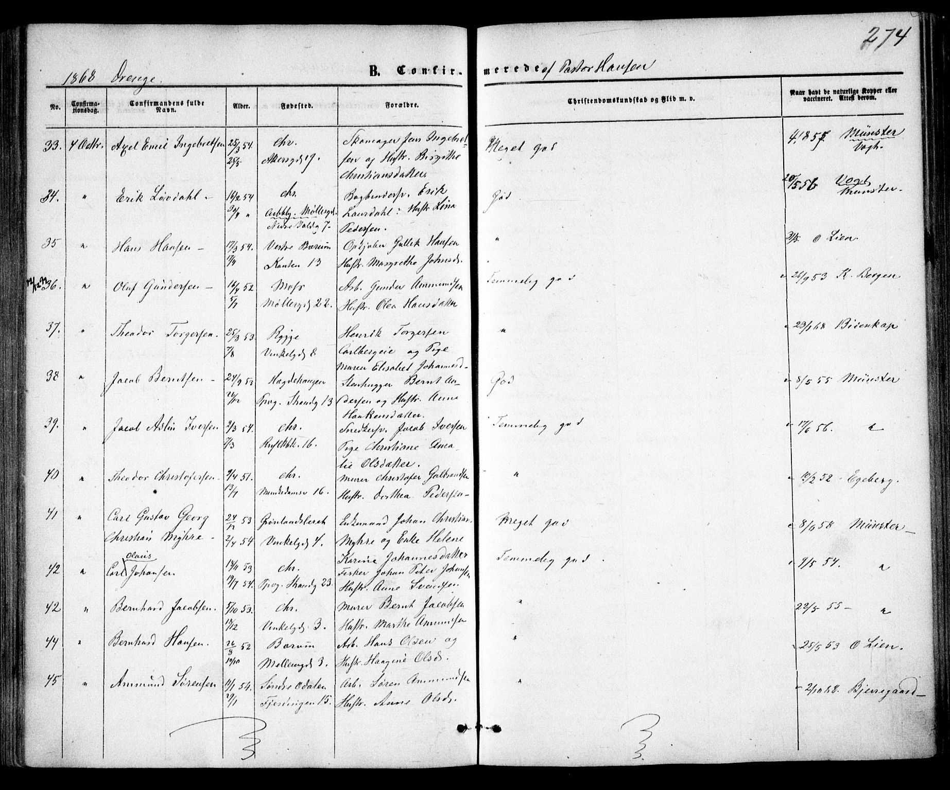 Trefoldighet prestekontor Kirkebøker, AV/SAO-A-10882/F/Fb/L0001: Ministerialbok nr. II 1, 1858-1871, s. 274