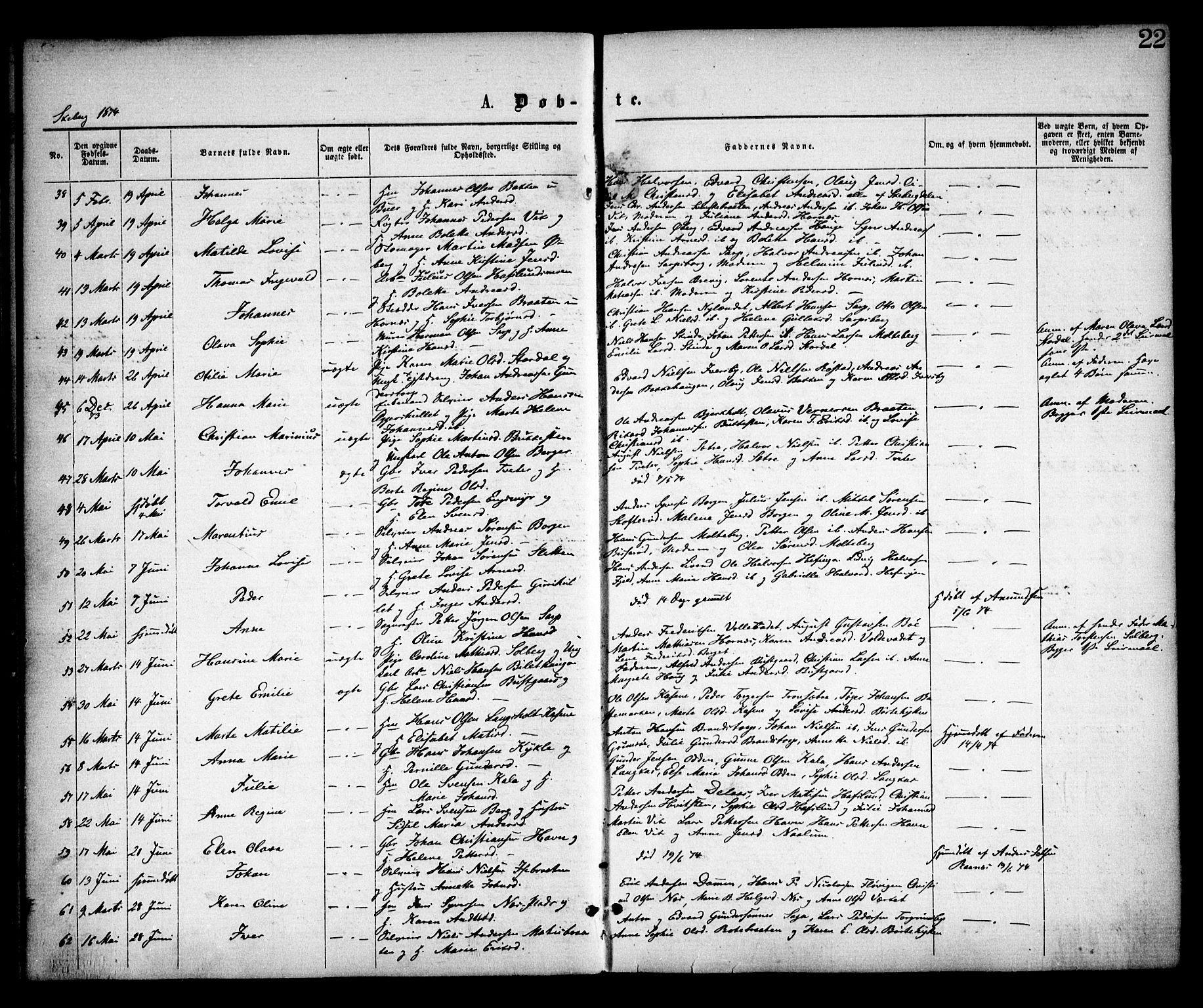 Skjeberg prestekontor Kirkebøker, AV/SAO-A-10923/F/Fa/L0008: Ministerialbok nr. I 8, 1869-1885, s. 22