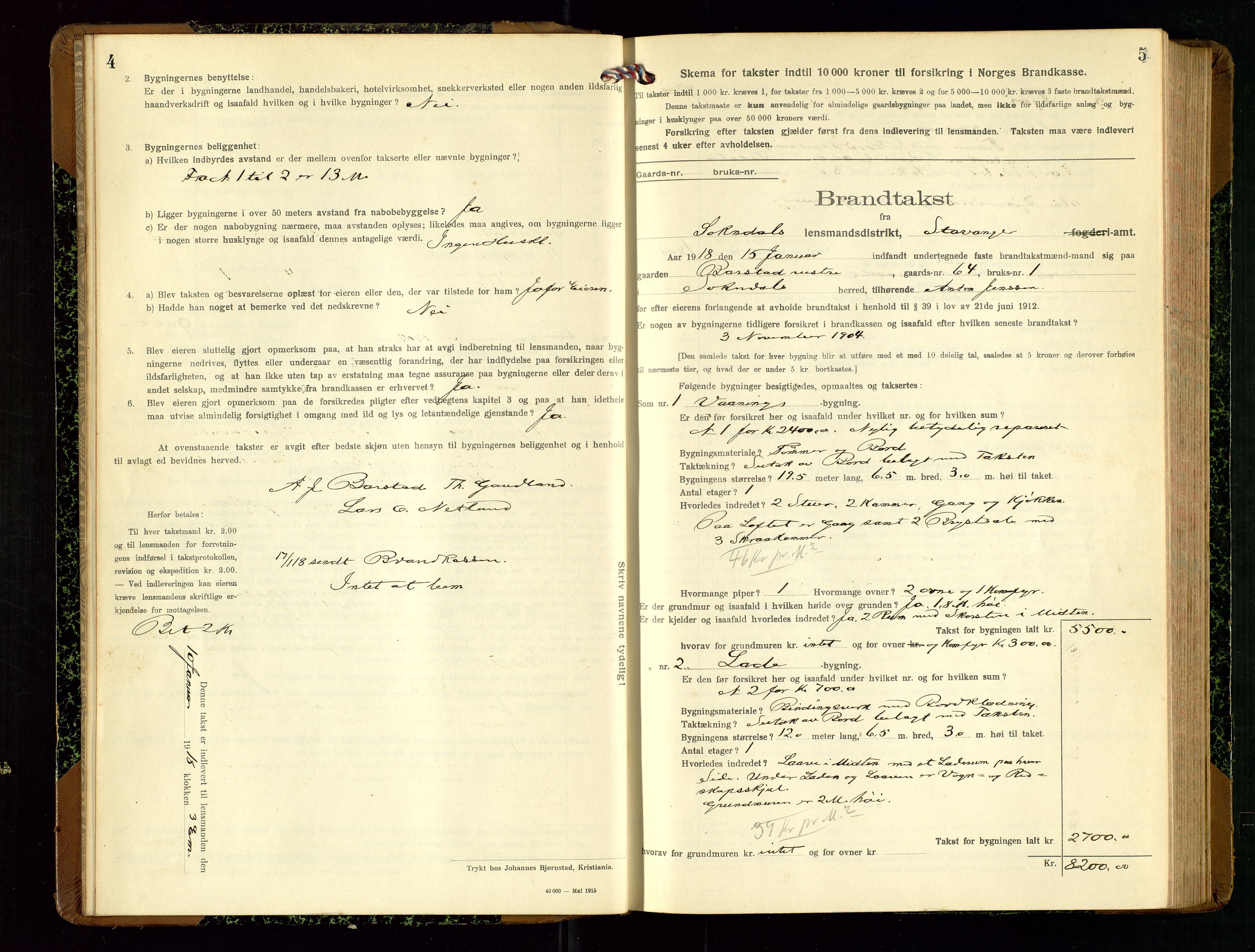 Sokndal lensmannskontor, SAST/A-100417/Gob/L0004: "Brandtakst-Protokol", 1917-1920, s. 4-5
