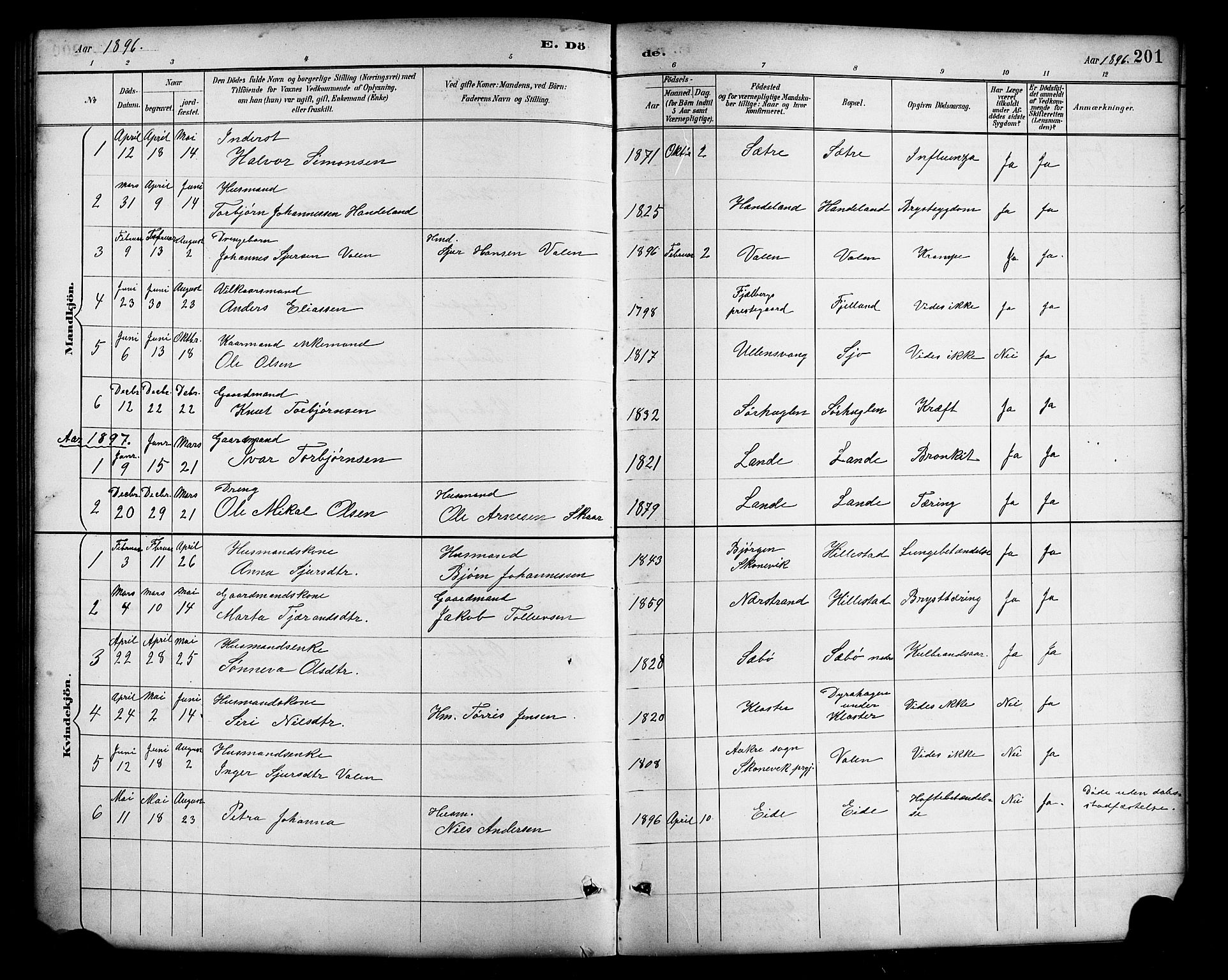 Fjelberg sokneprestembete, AV/SAB-A-75201/H/Hab: Klokkerbok nr. B 4, 1889-1919, s. 201