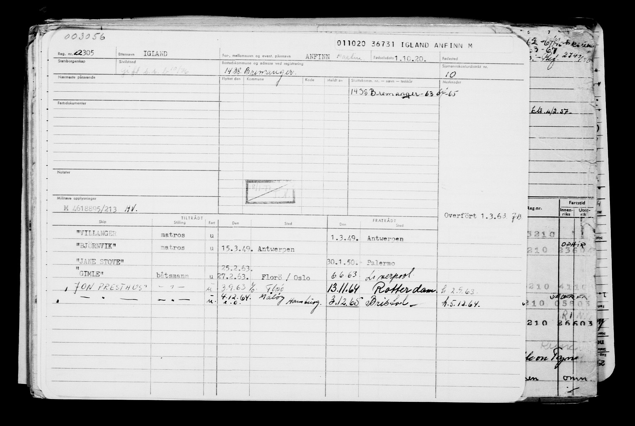 Direktoratet for sjømenn, AV/RA-S-3545/G/Gb/L0186: Hovedkort, 1920, s. 7