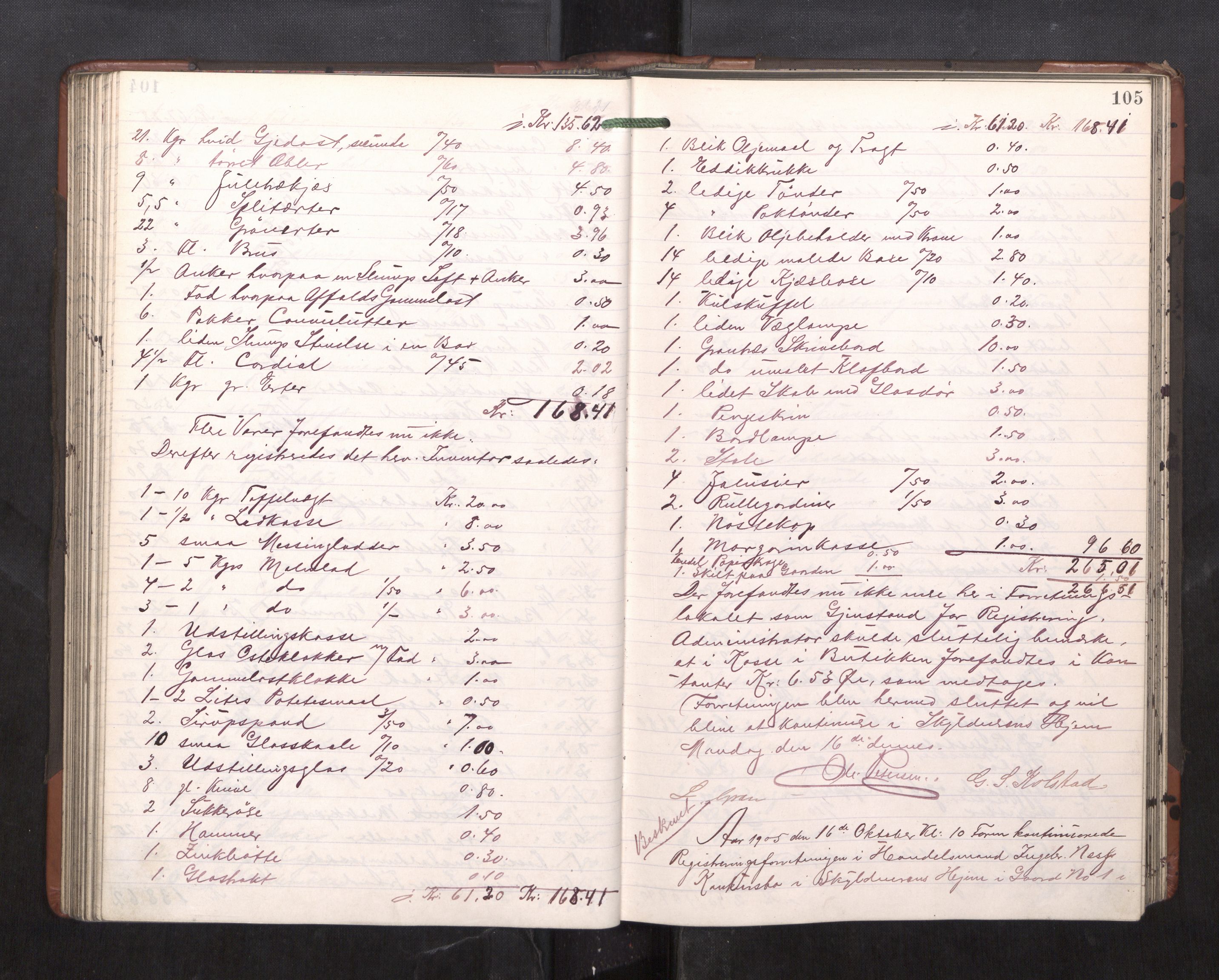 Trondheim byfogd, AV/SAT-A-0003/1/3/3C/L0023: Skifteregistreringsprotokoll - 11/2-15/5. (u/ register), 1905-1907, s. 105