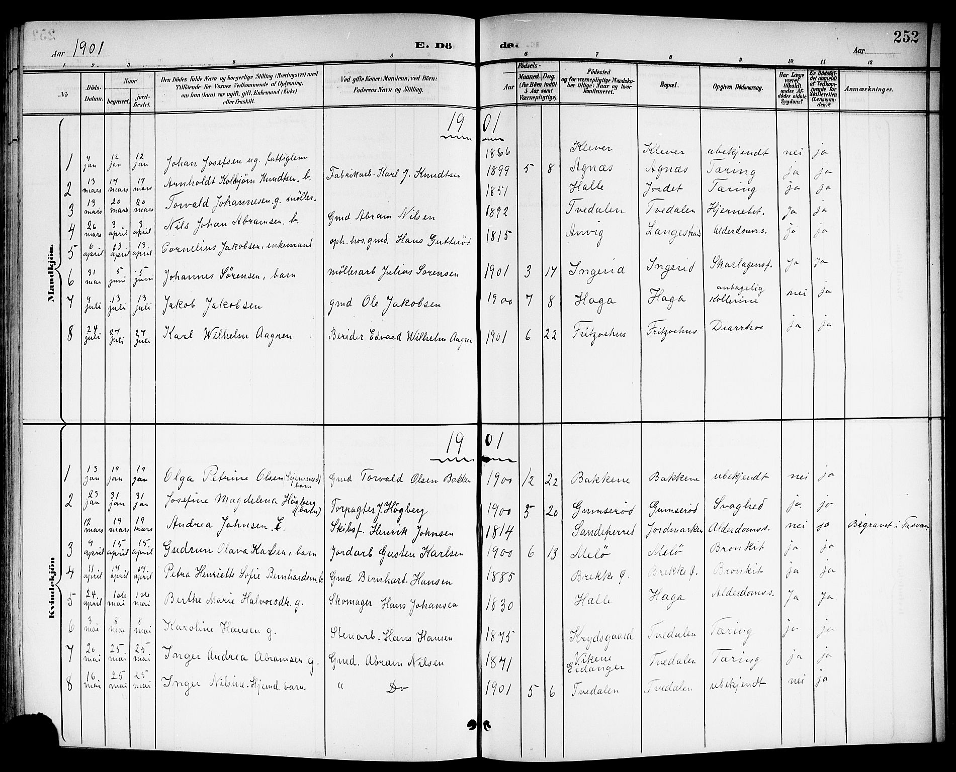 Brunlanes kirkebøker, SAKO/A-342/G/Ga/L0004: Klokkerbok nr. I 4, 1898-1921, s. 252