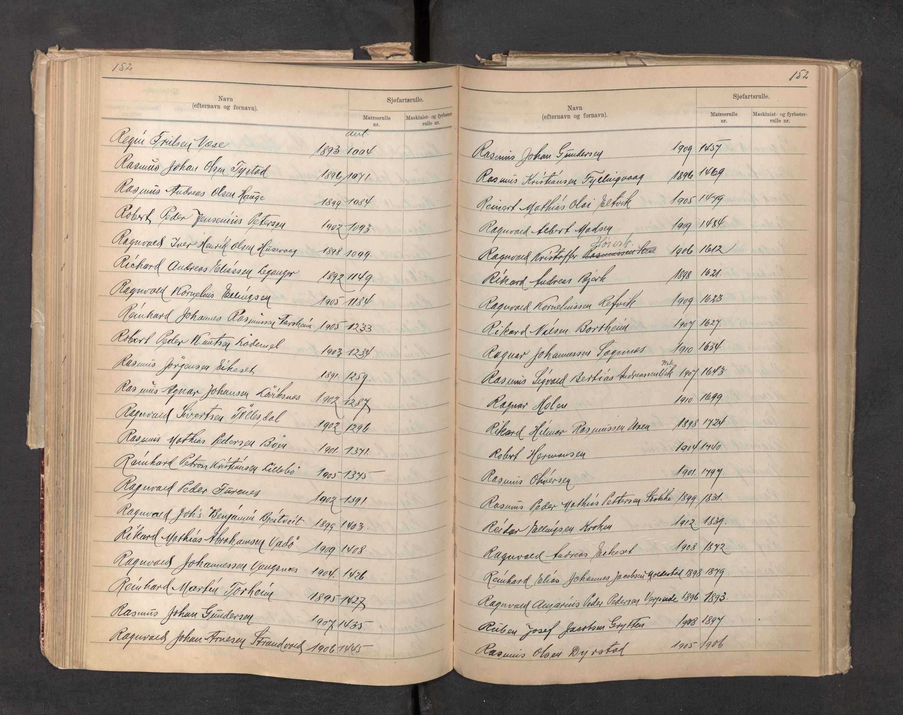 Innrulleringssjefen i Bergen, AV/SAB-A-100050/F/Fa/L0006: Register til sjøfartsrulle, Florø krets, 1868-1949, s. 152
