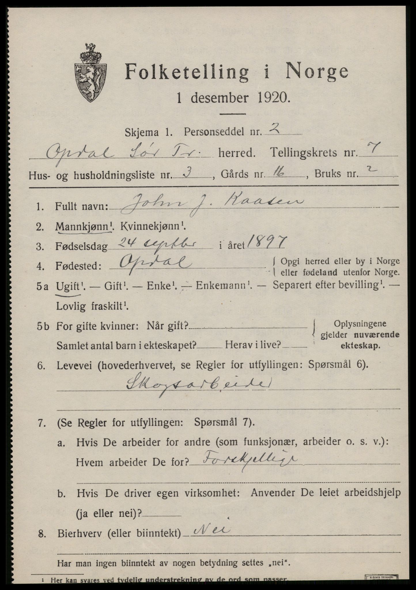 SAT, Folketelling 1920 for 1634 Oppdal herred, 1920, s. 5711