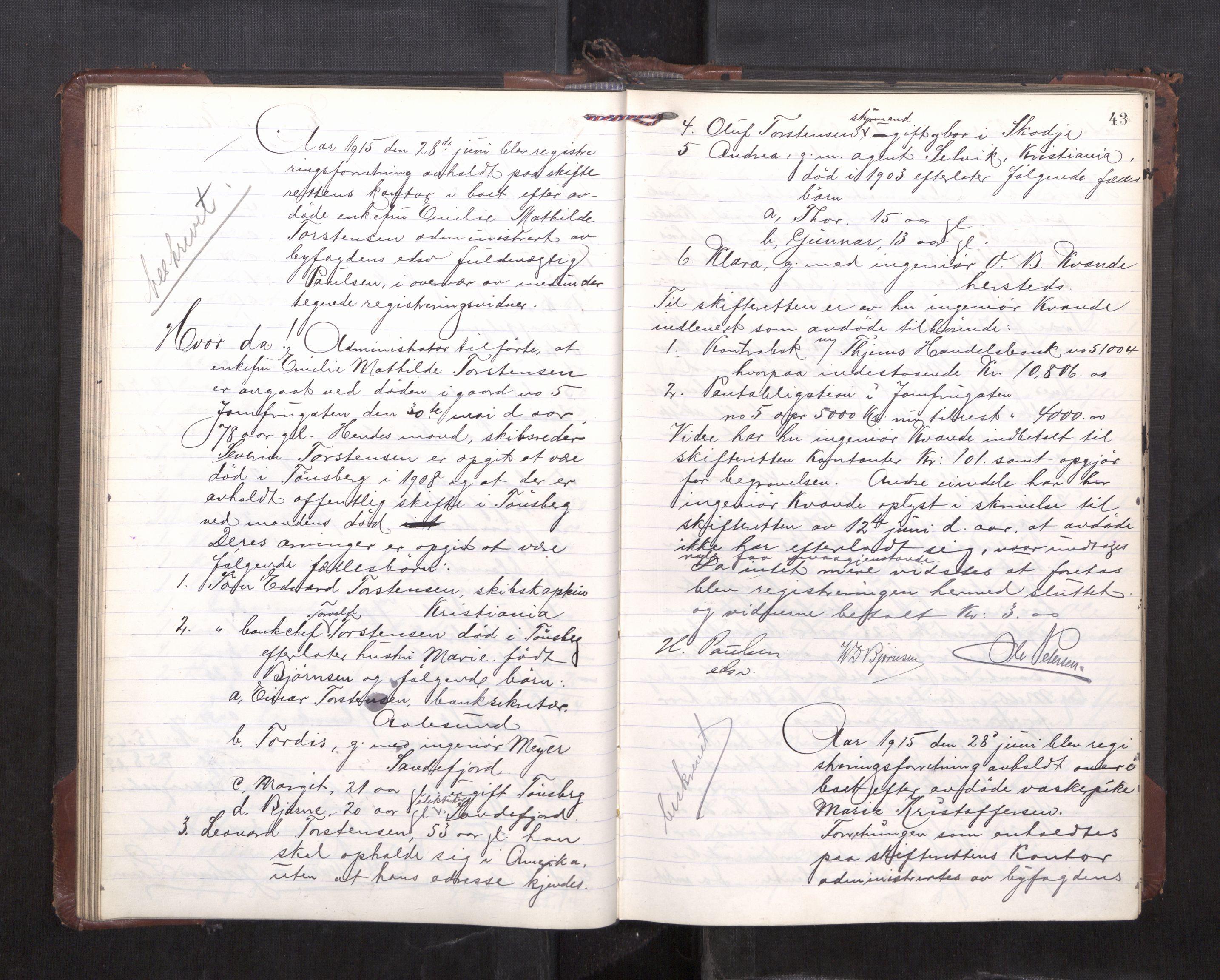Trondheim byfogd, AV/SAT-A-0003/1/3/3C/L0036: Skifteregistreringsprotokoll - 14/4-24/9. (u/ register), 1915-1918, s. 43
