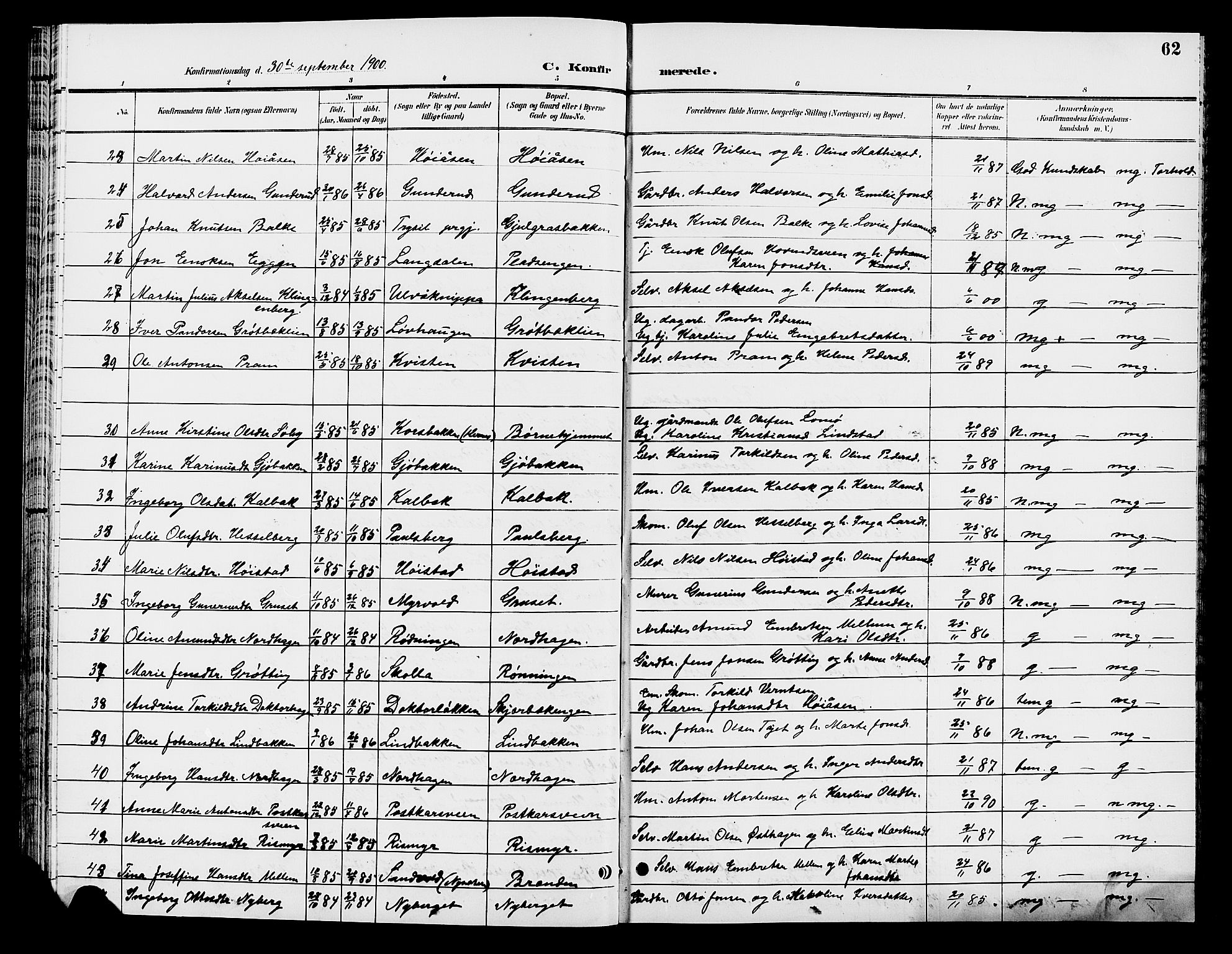 Elverum prestekontor, AV/SAH-PREST-044/H/Ha/Hab/L0007: Klokkerbok nr. 7, 1896-1914, s. 62
