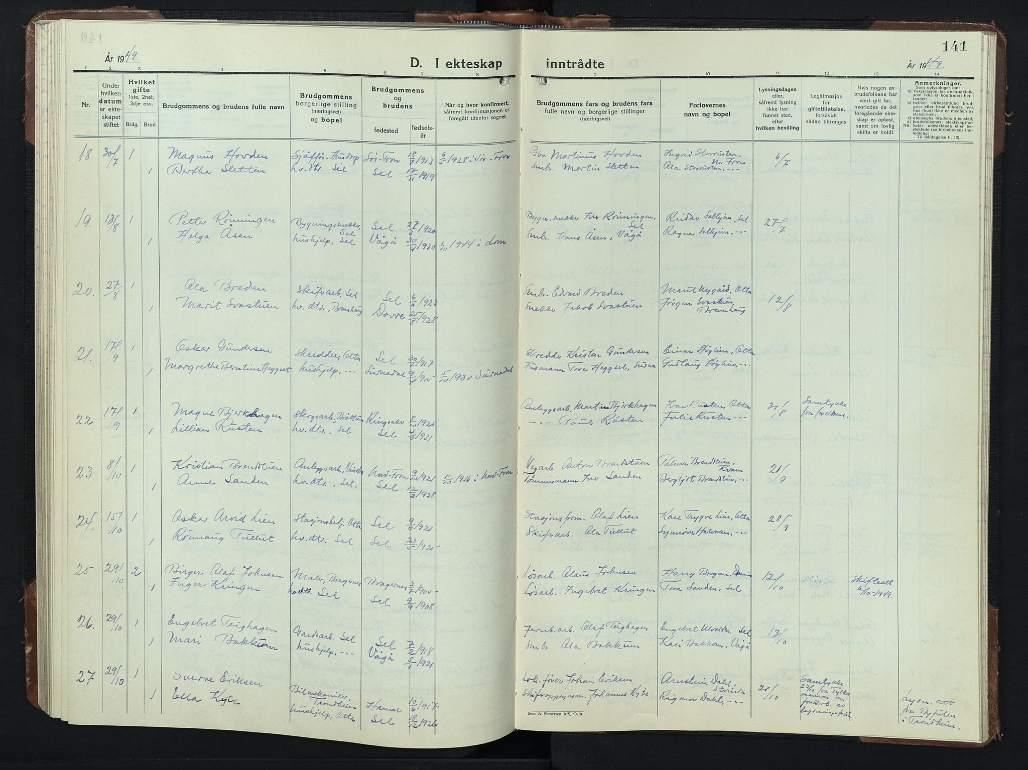 Sel prestekontor, AV/SAH-PREST-074/H/Ha/Hab/L0003: Klokkerbok nr. 3, 1940-1951, s. 141