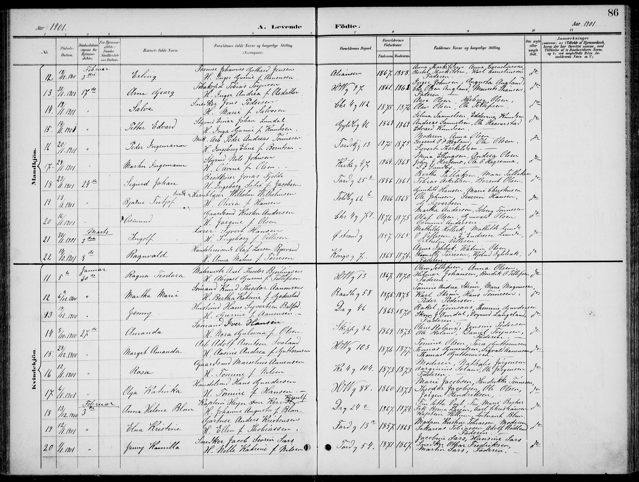Kristiansand domprosti, AV/SAK-1112-0006/F/Fb/L0018: Klokkerbok nr. B 18, 1896-1905, s. 86