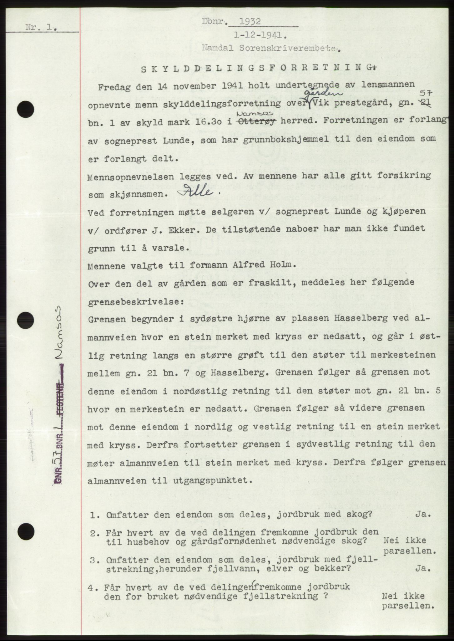Namdal sorenskriveri, SAT/A-4133/1/2/2C: Pantebok nr. -, 1941-1942, Dagboknr: 1932/1941