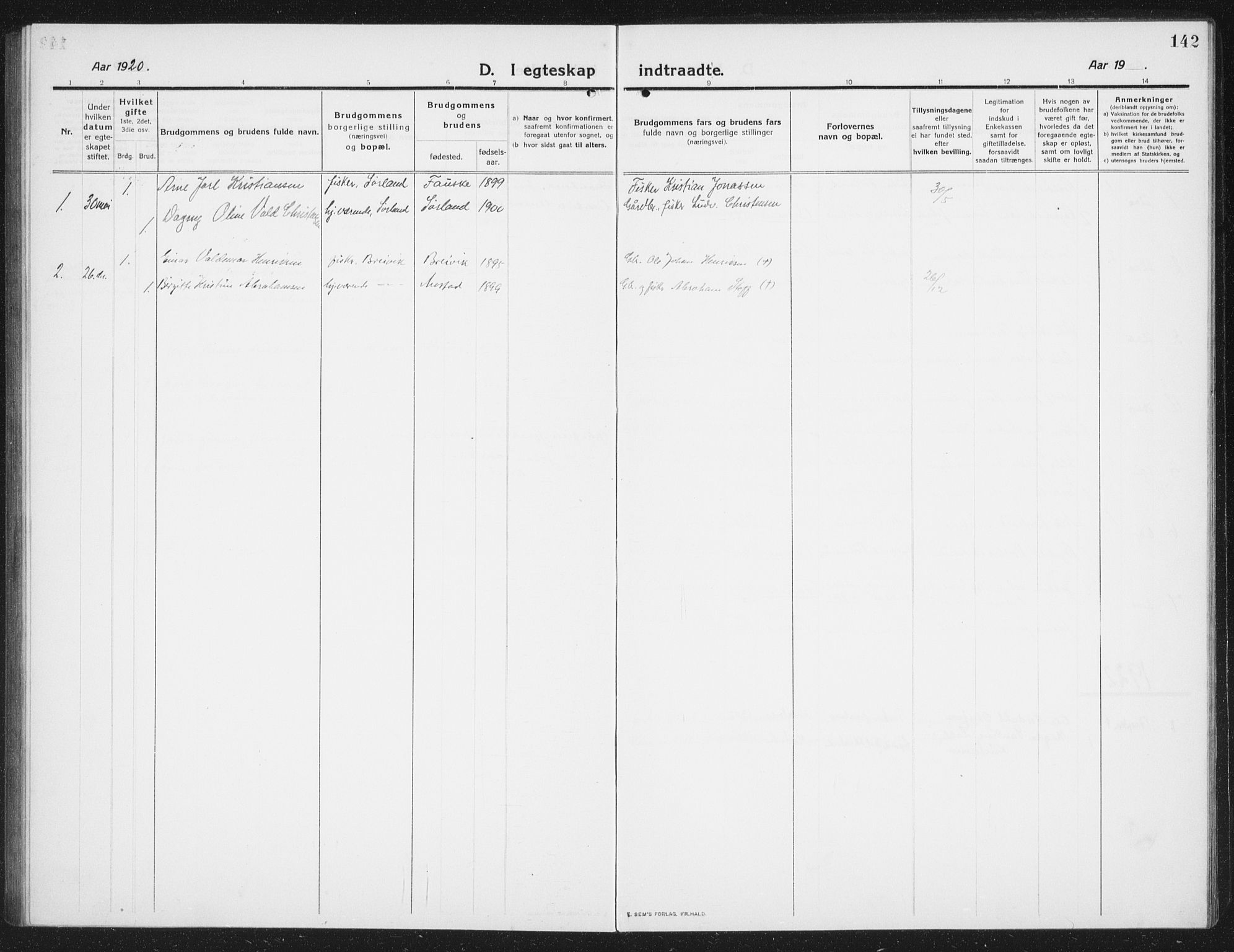 Ministerialprotokoller, klokkerbøker og fødselsregistre - Nordland, SAT/A-1459/807/L0124: Klokkerbok nr. 807C02, 1910-1935, s. 142