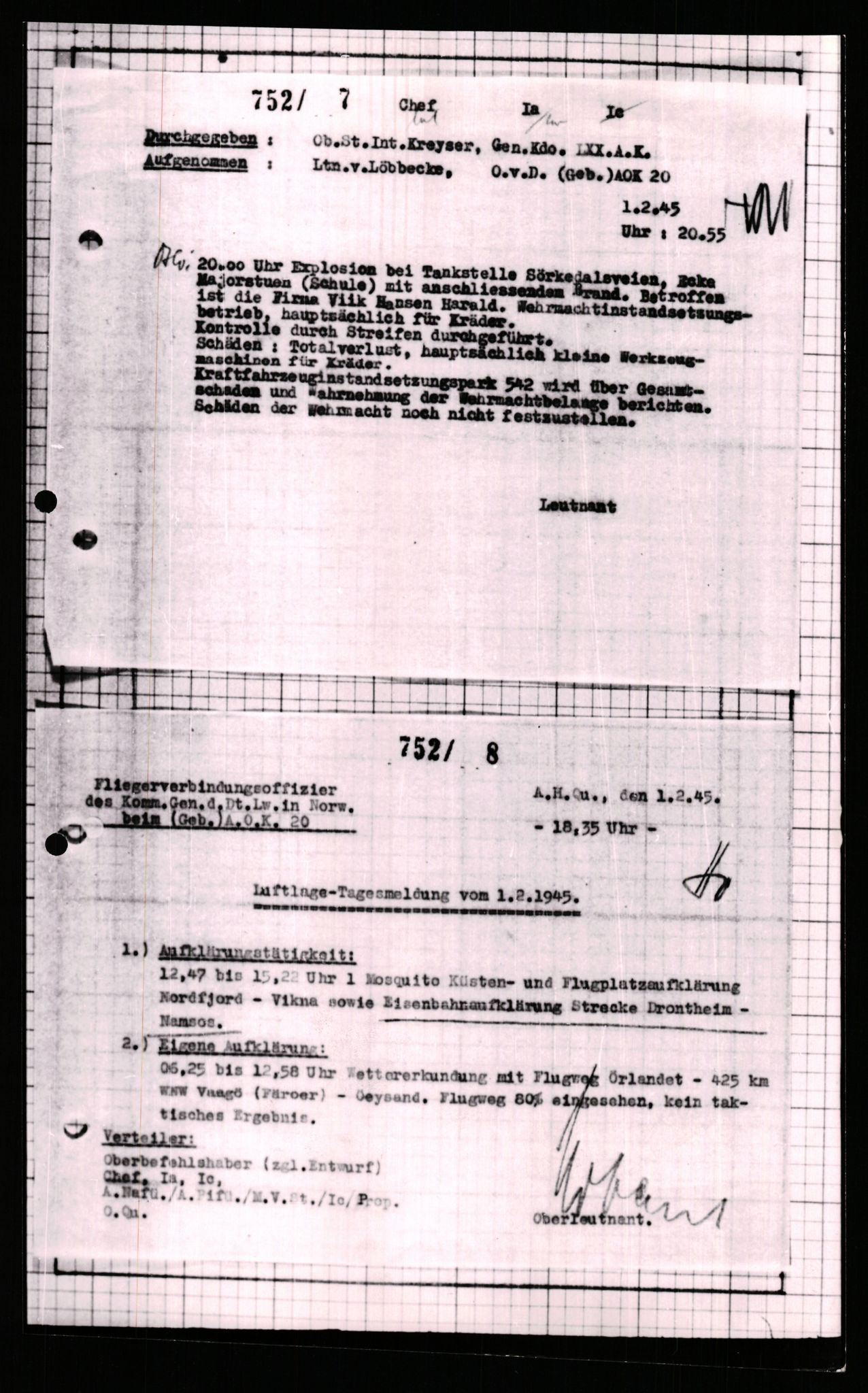 Forsvarets Overkommando. 2 kontor. Arkiv 11.4. Spredte tyske arkivsaker, AV/RA-RAFA-7031/D/Dar/Dara/L0007: Krigsdagbøker for 20. Gebirgs-Armee-Oberkommando (AOK 20), 1945, s. 12