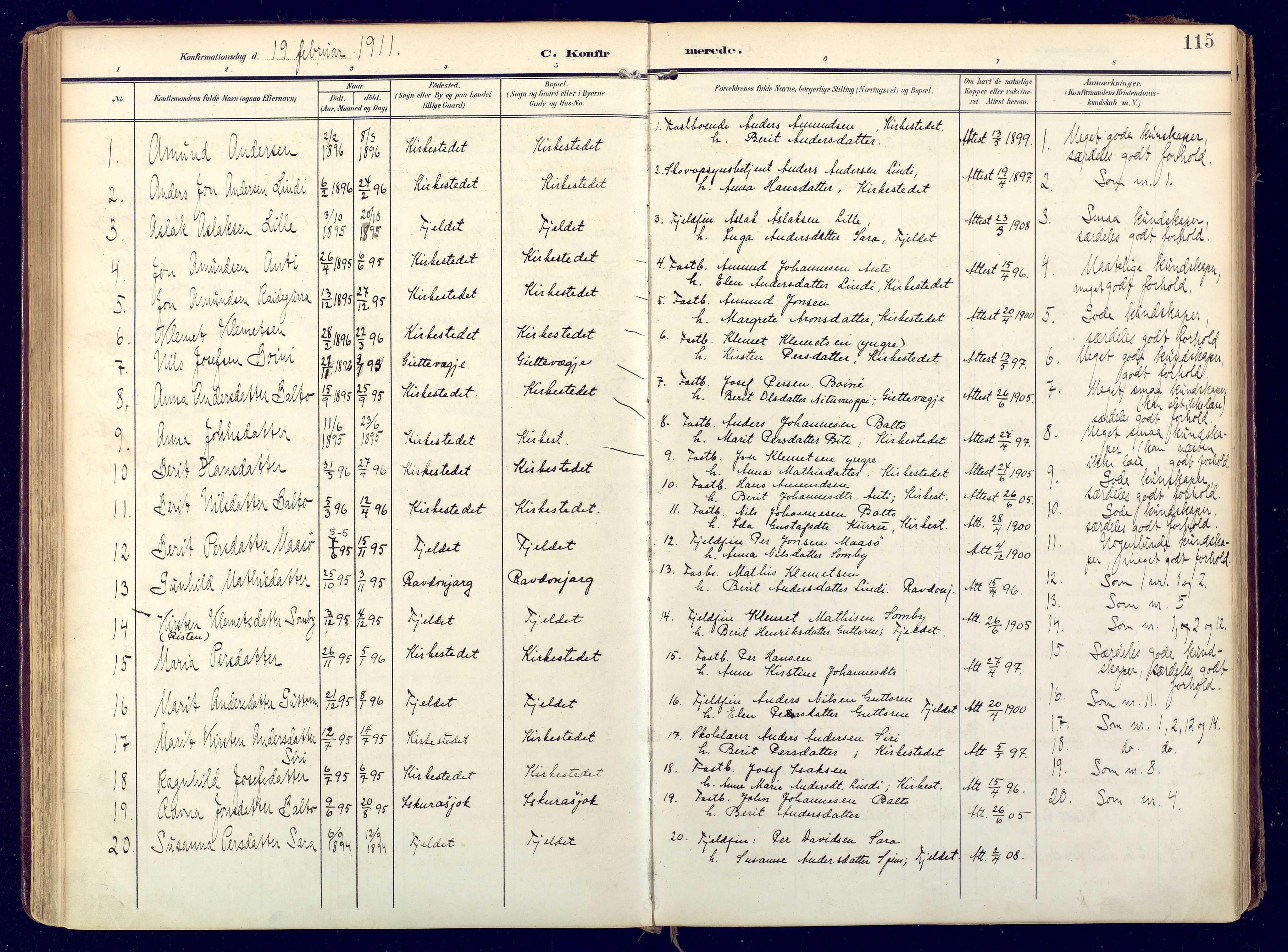 Karasjok sokneprestkontor, AV/SATØ-S-1352/H/Ha: Ministerialbok nr. 3, 1907-1926, s. 115