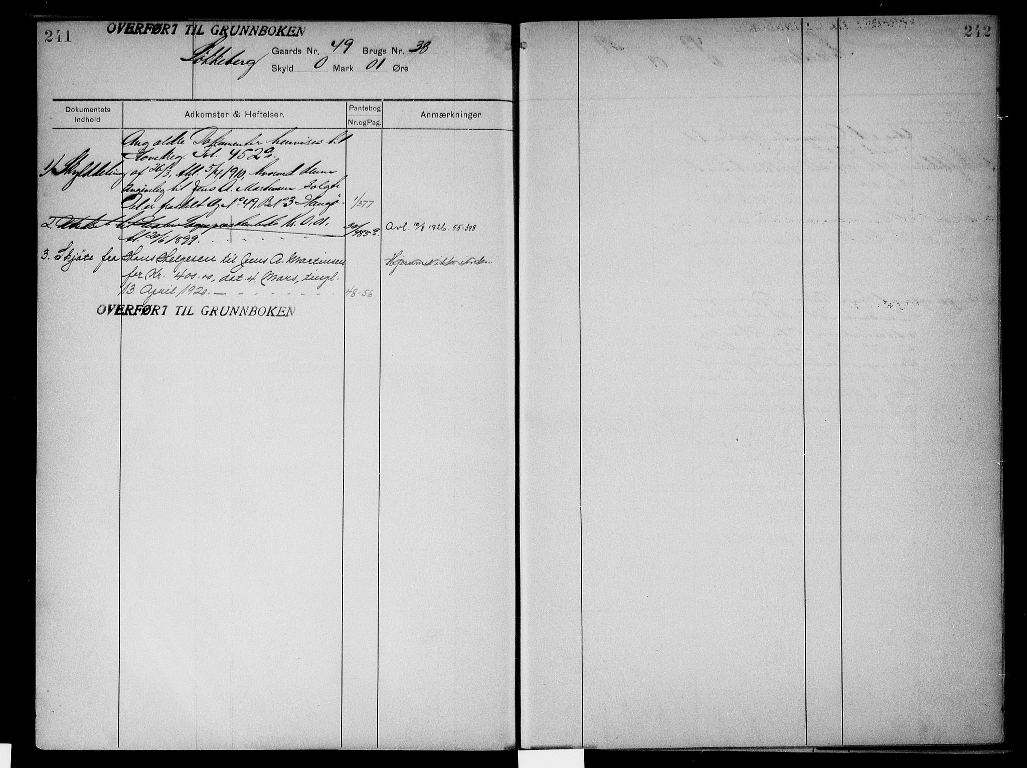 Onsøy sorenskriveri, AV/SAO-A-10474/G/Gb/Gbc/L0002: Panteregister nr. III 2, 1905, s. 241-242