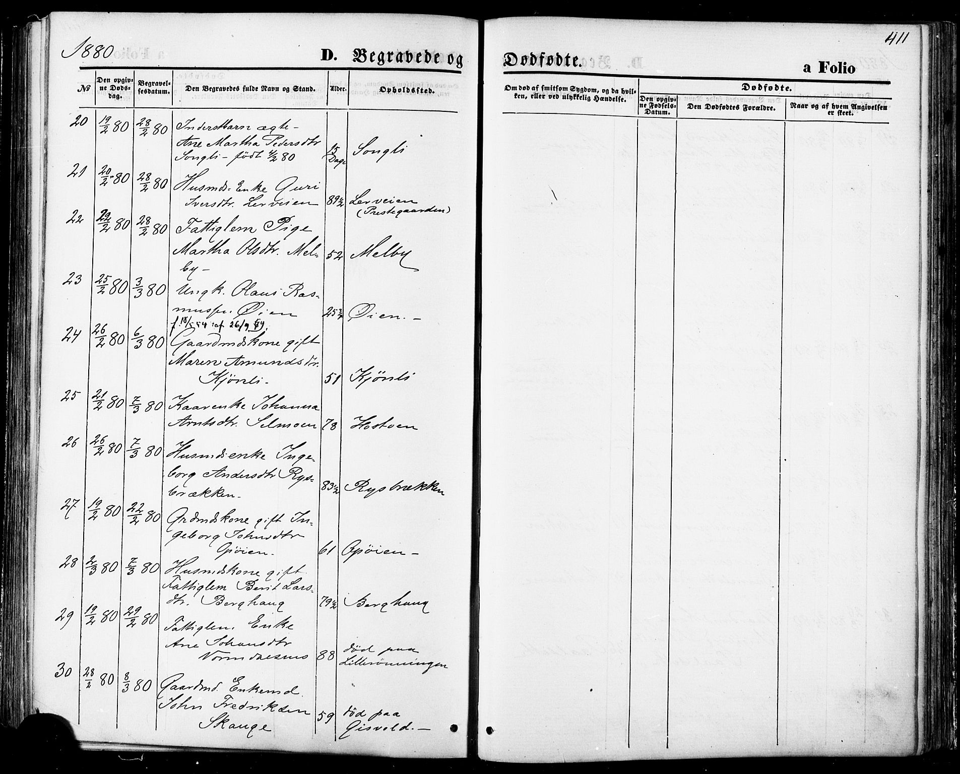 Ministerialprotokoller, klokkerbøker og fødselsregistre - Sør-Trøndelag, SAT/A-1456/668/L0807: Ministerialbok nr. 668A07, 1870-1880, s. 411