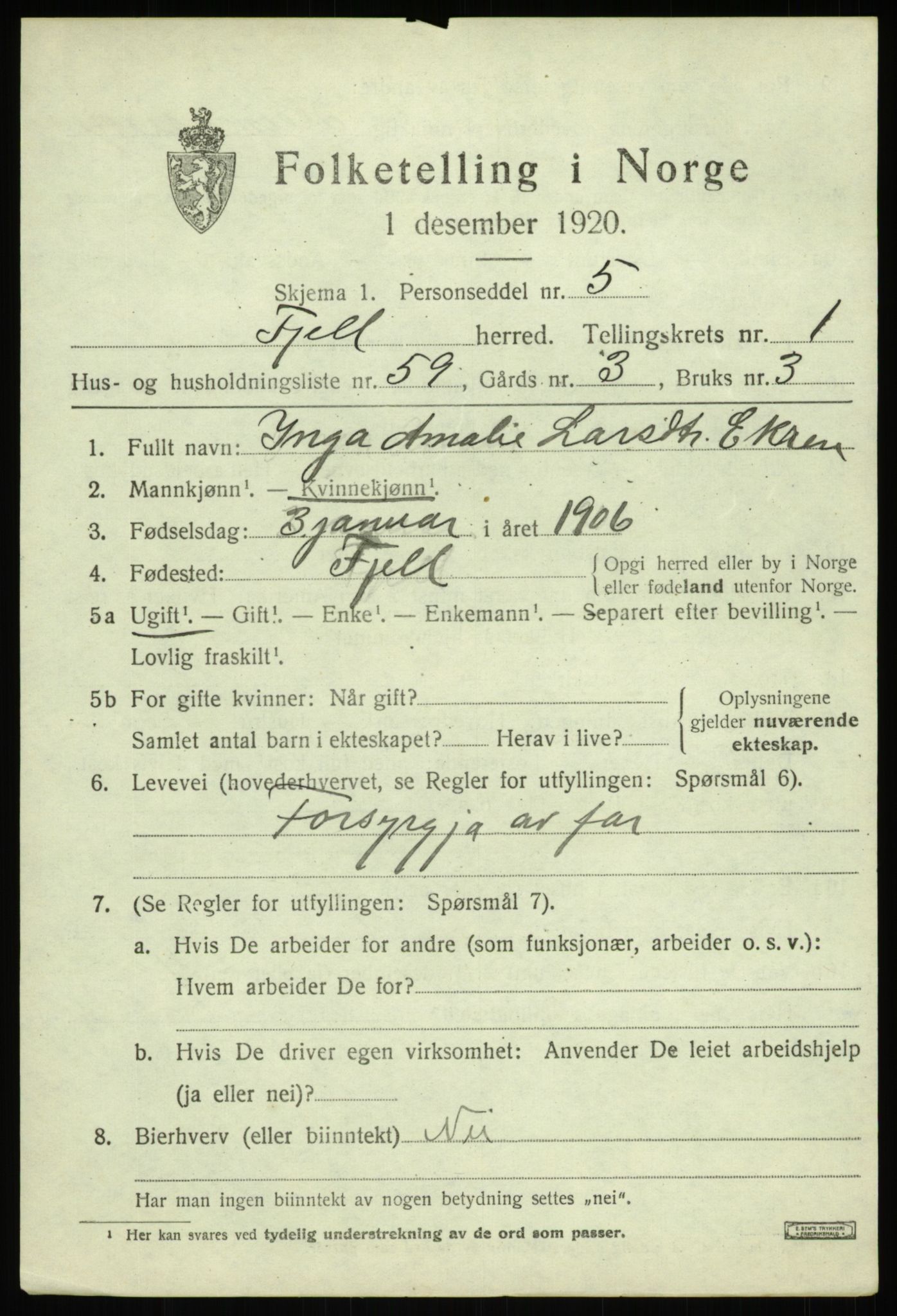 SAB, Folketelling 1920 for 1246 Fjell herred, 1920, s. 2242