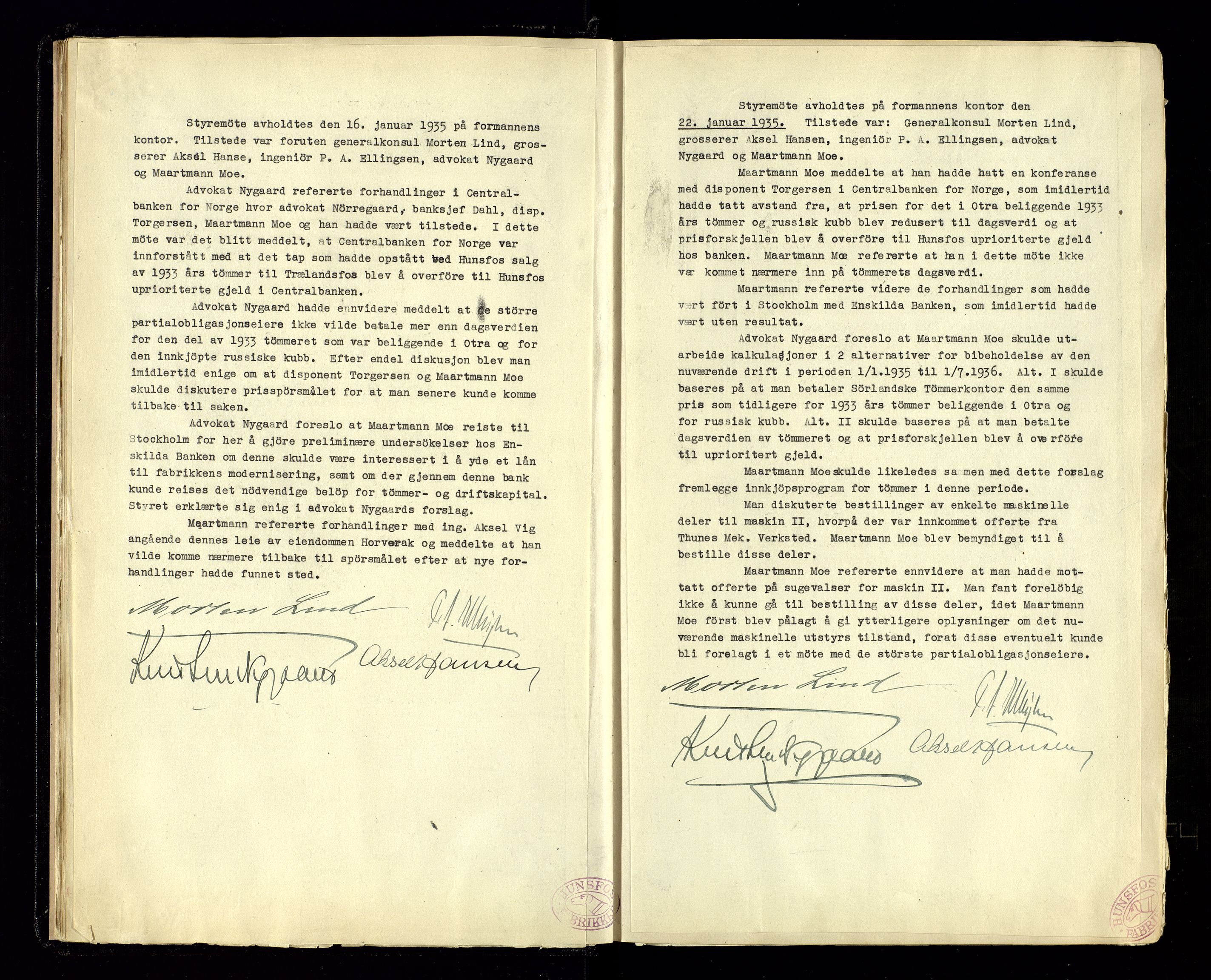 Hunsfos fabrikker, SAK/D/1440/02/L0005: Referatprotokoll fra styremøter, 1934-1938, s. 14