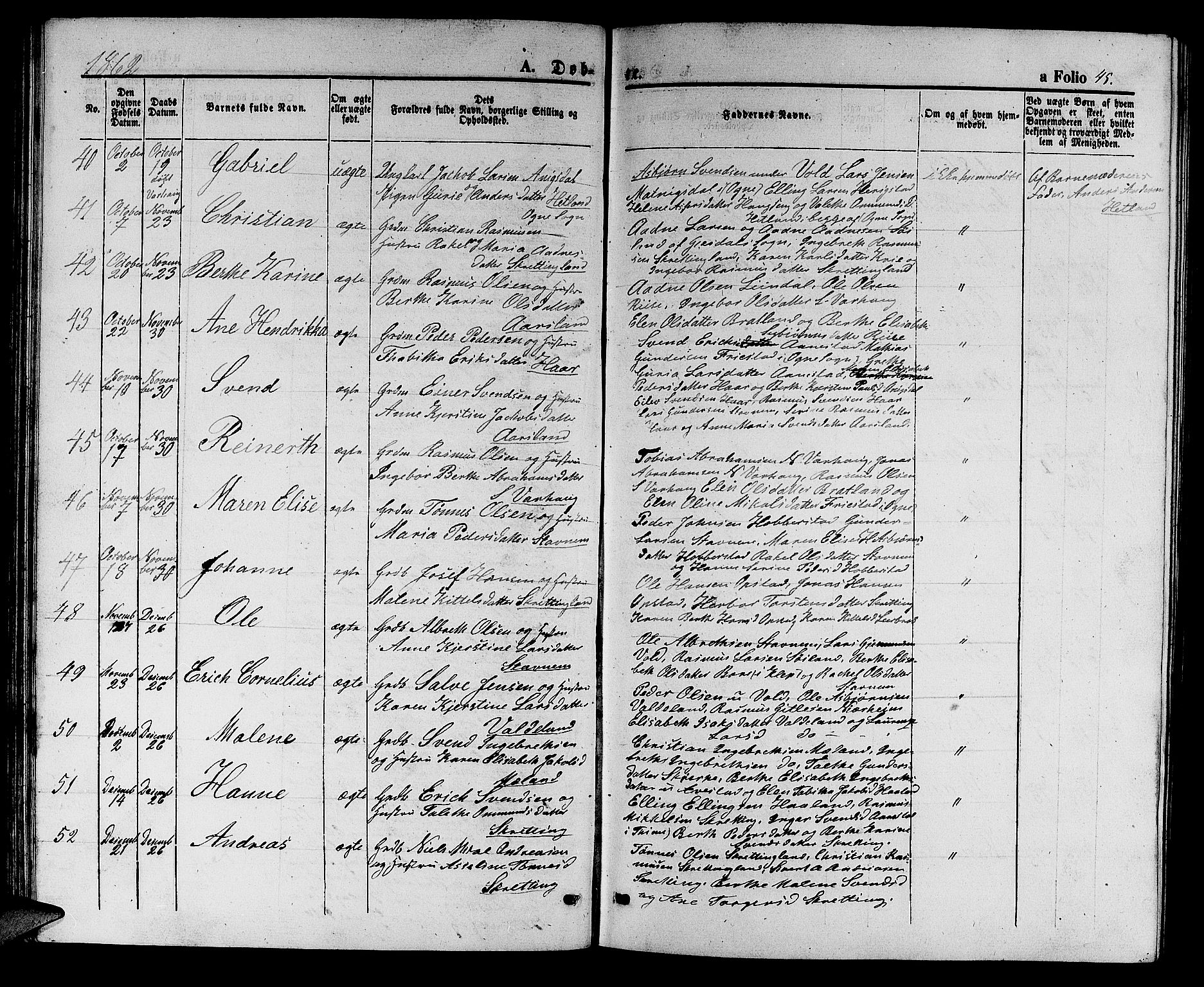 Hå sokneprestkontor, AV/SAST-A-101801/001/30BB/L0002: Klokkerbok nr. B 2, 1854-1883, s. 45