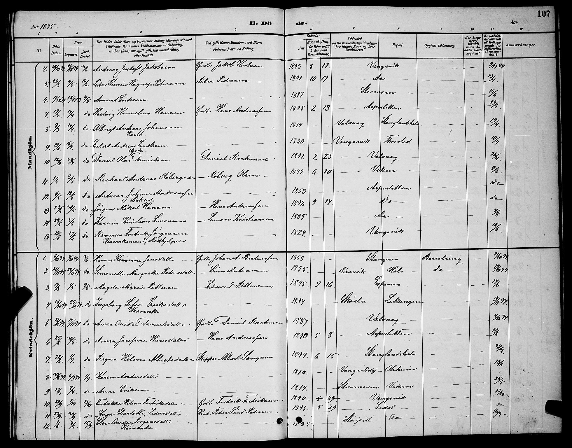 Tranøy sokneprestkontor, SATØ/S-1313/I/Ia/Iab/L0004klokker: Klokkerbok nr. 4, 1888-1901, s. 107