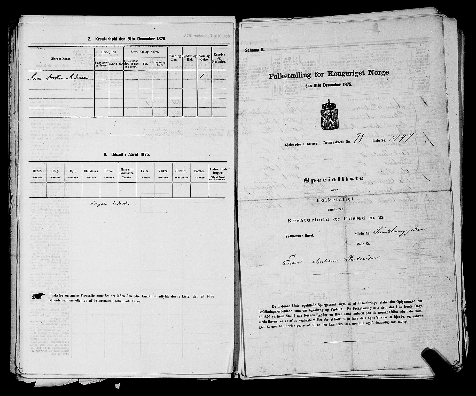 SAKO, Folketelling 1875 for 0602 Drammen kjøpstad, 1875, s. 2123