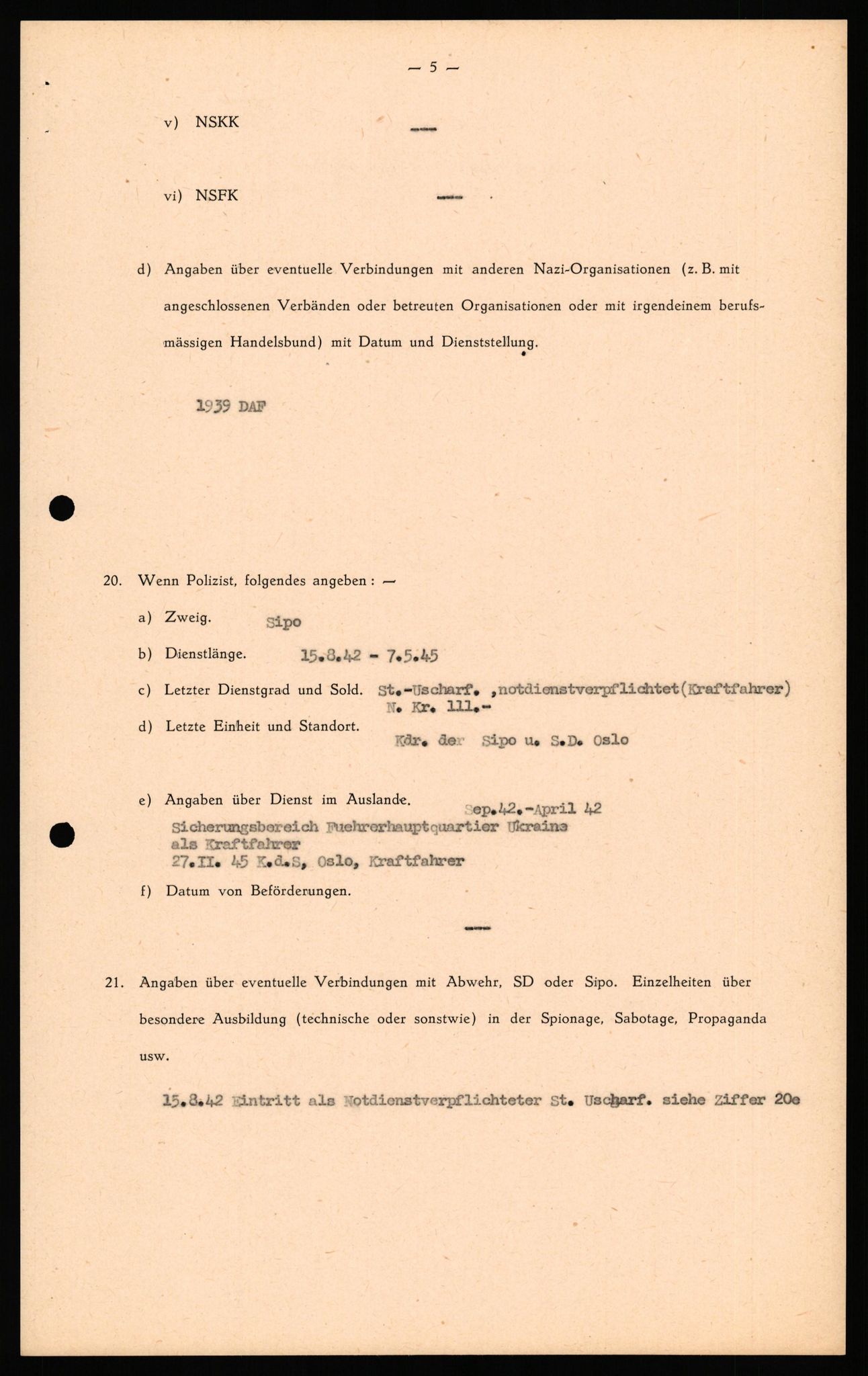 Forsvaret, Forsvarets overkommando II, AV/RA-RAFA-3915/D/Db/L0039: CI Questionaires. Tyske okkupasjonsstyrker i Norge. Østerrikere., 1945-1946, s. 151