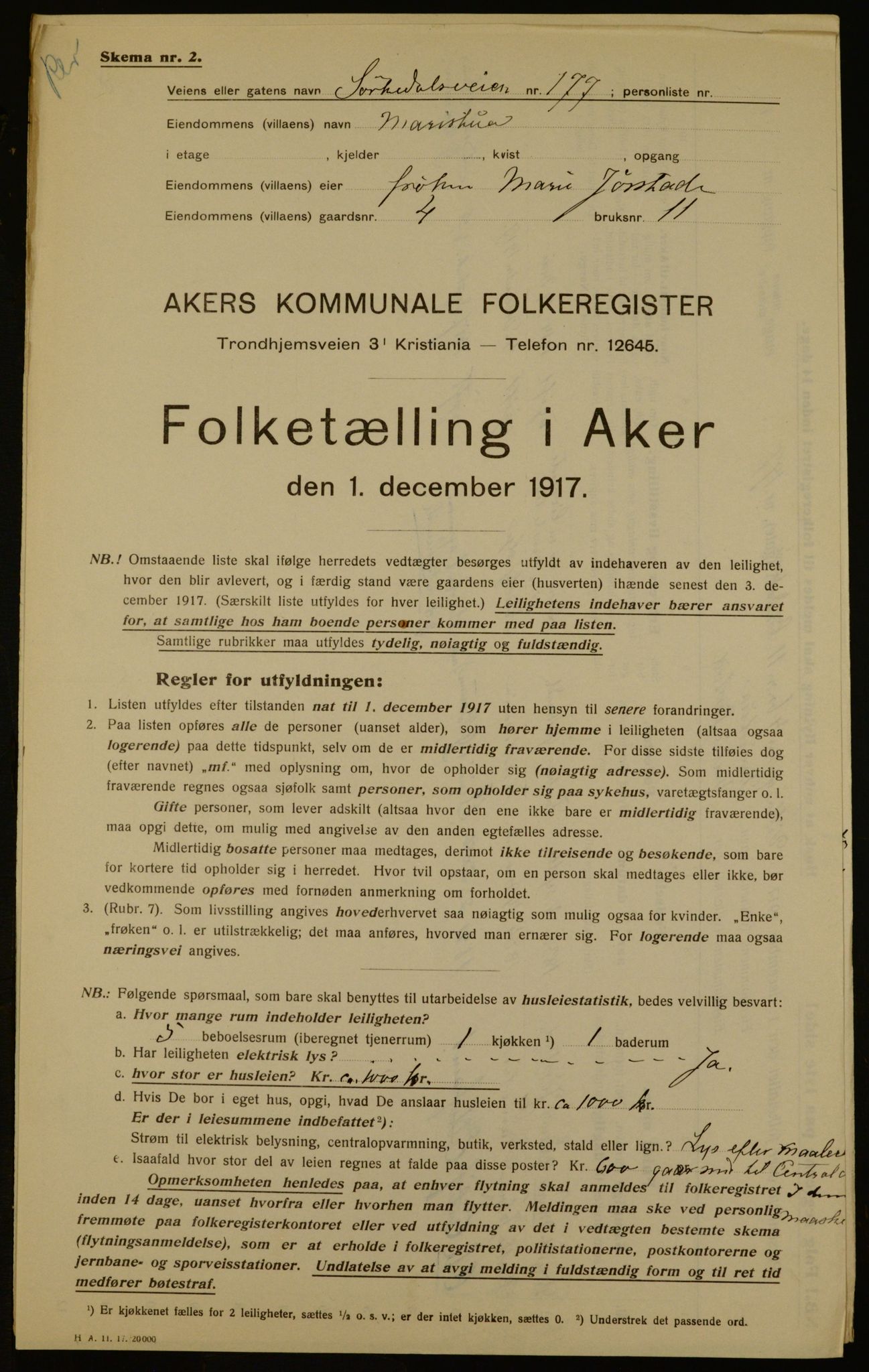 OBA, Kommunal folketelling 1.12.1917 for Aker, 1917, s. 51