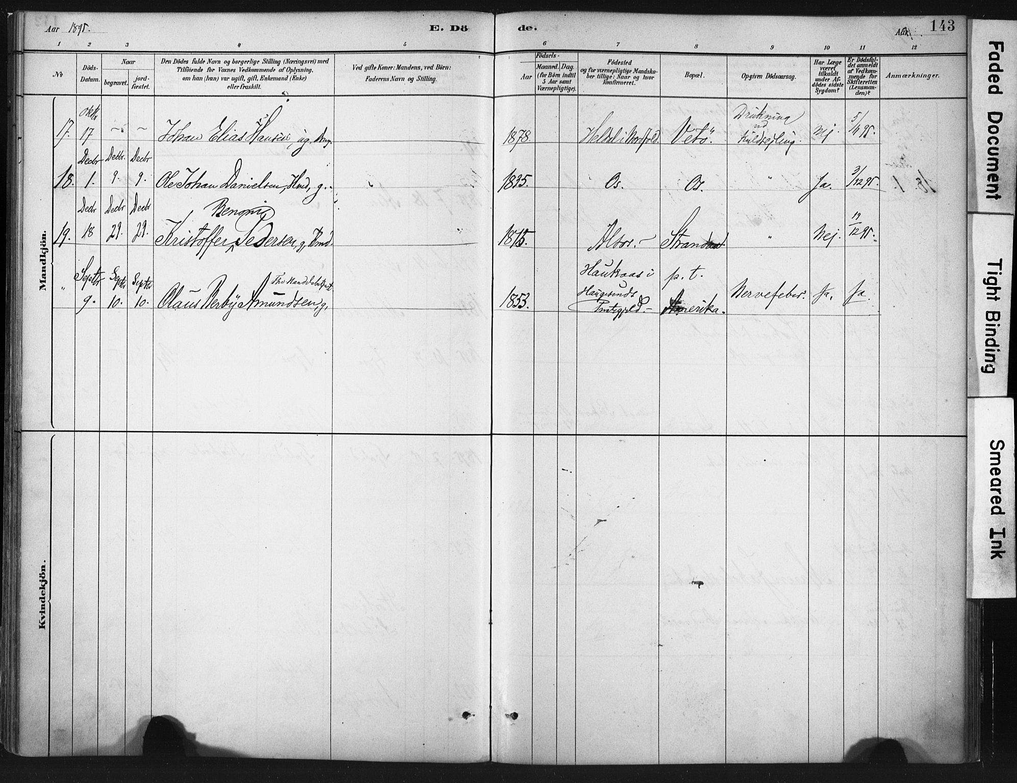 Ministerialprotokoller, klokkerbøker og fødselsregistre - Nordland, AV/SAT-A-1459/803/L0071: Ministerialbok nr. 803A01, 1881-1897, s. 143