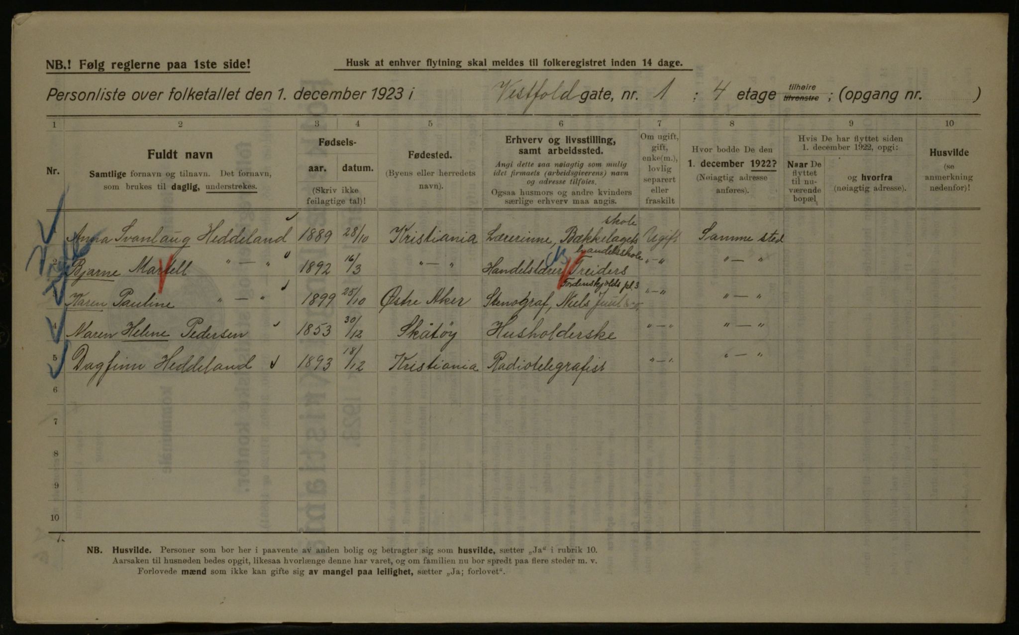 OBA, Kommunal folketelling 1.12.1923 for Kristiania, 1923, s. 135198