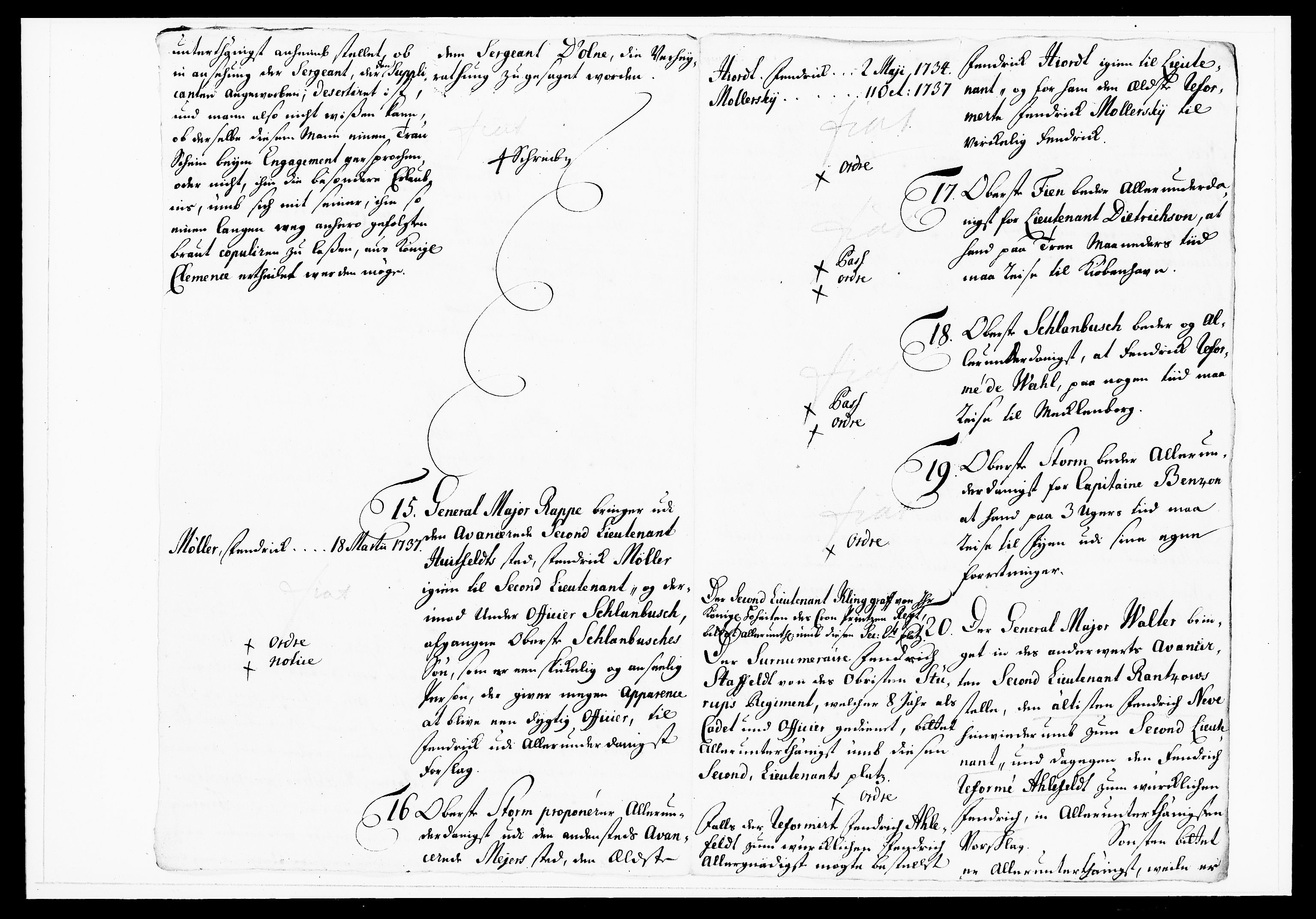 Krigskollegiet, Krigskancelliet, DRA/A-0006/-/1143-1150: Refererede sager, 1738, s. 218