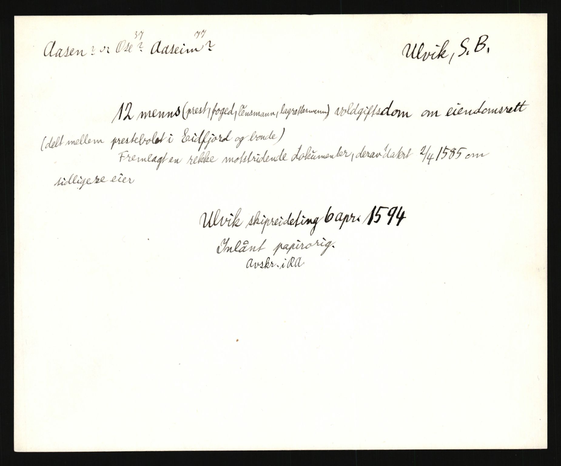 Riksarkivets diplomsamling, AV/RA-EA-5965/F35/F35e/L0029: Registreringssedler Hordaland 2, 1400-1700, s. 509