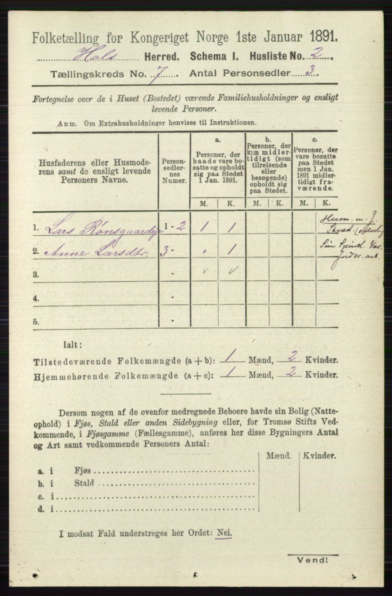 RA, Folketelling 1891 for 0620 Hol herred, 1891, s. 1977