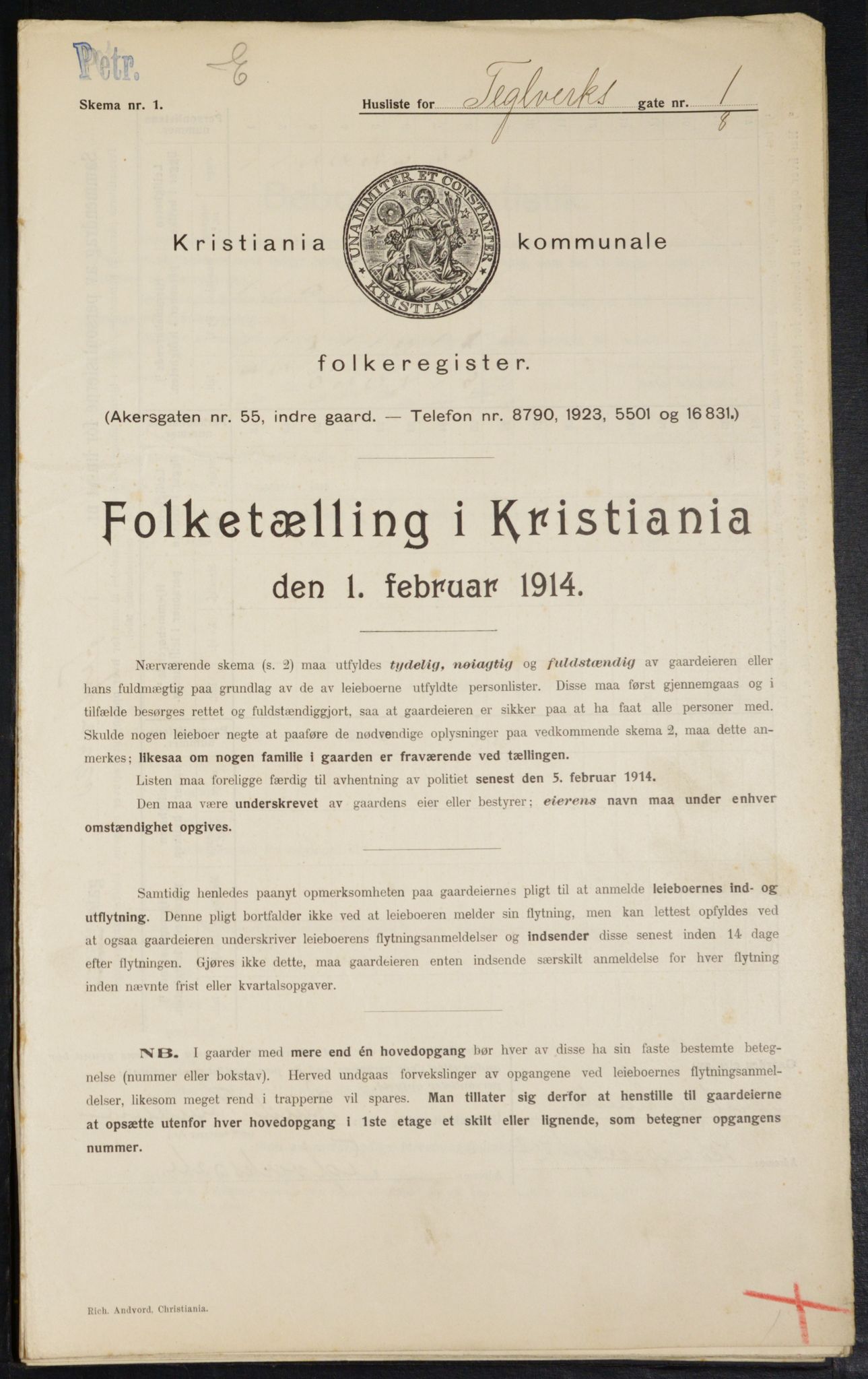 OBA, Kommunal folketelling 1.2.1914 for Kristiania, 1914, s. 108048