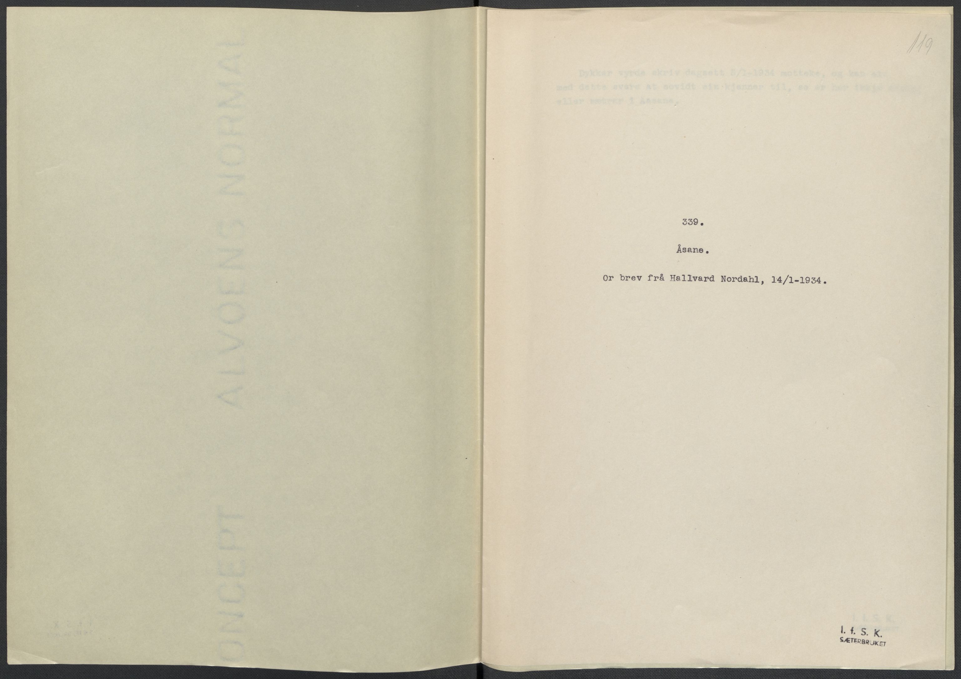 Instituttet for sammenlignende kulturforskning, RA/PA-0424/F/Fc/L0010/0001: Eske B10: / Hordaland (perm XXV), 1932-1939, s. 119